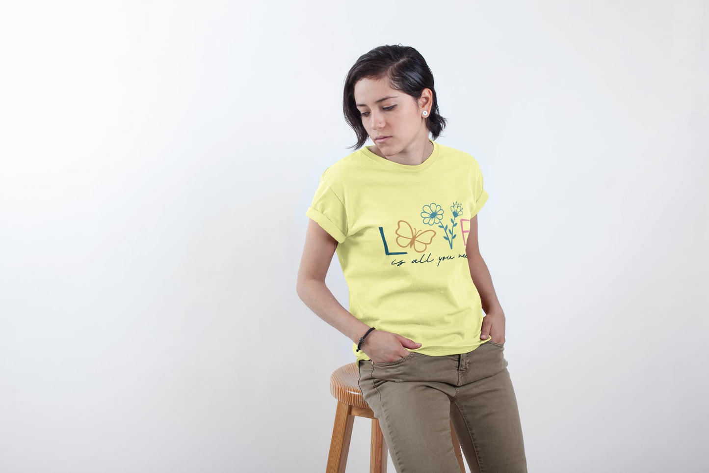 Women's Butter Yellow Round Neck T-shirts