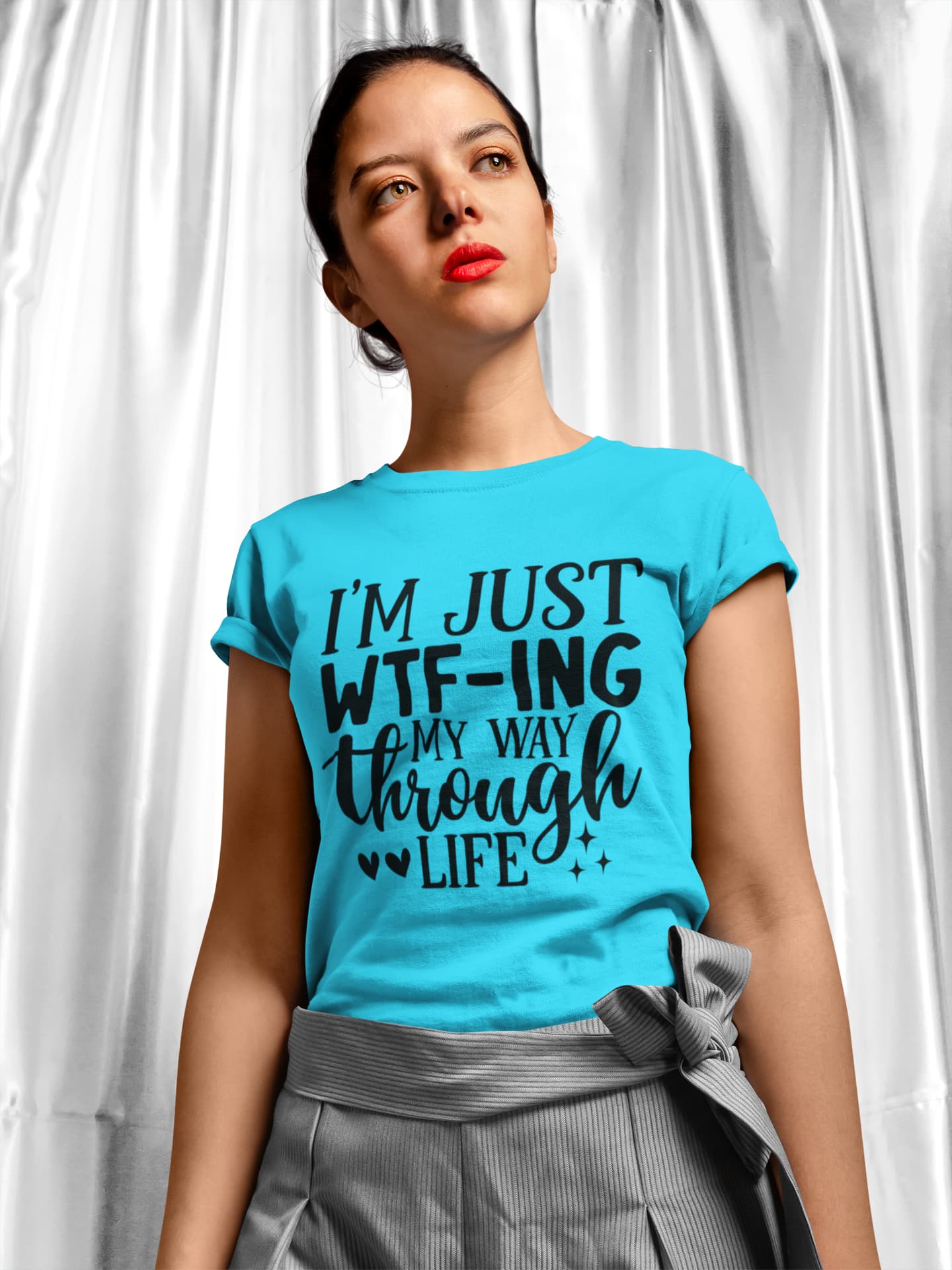 Women's Sky Blue Round Neck T-shirts