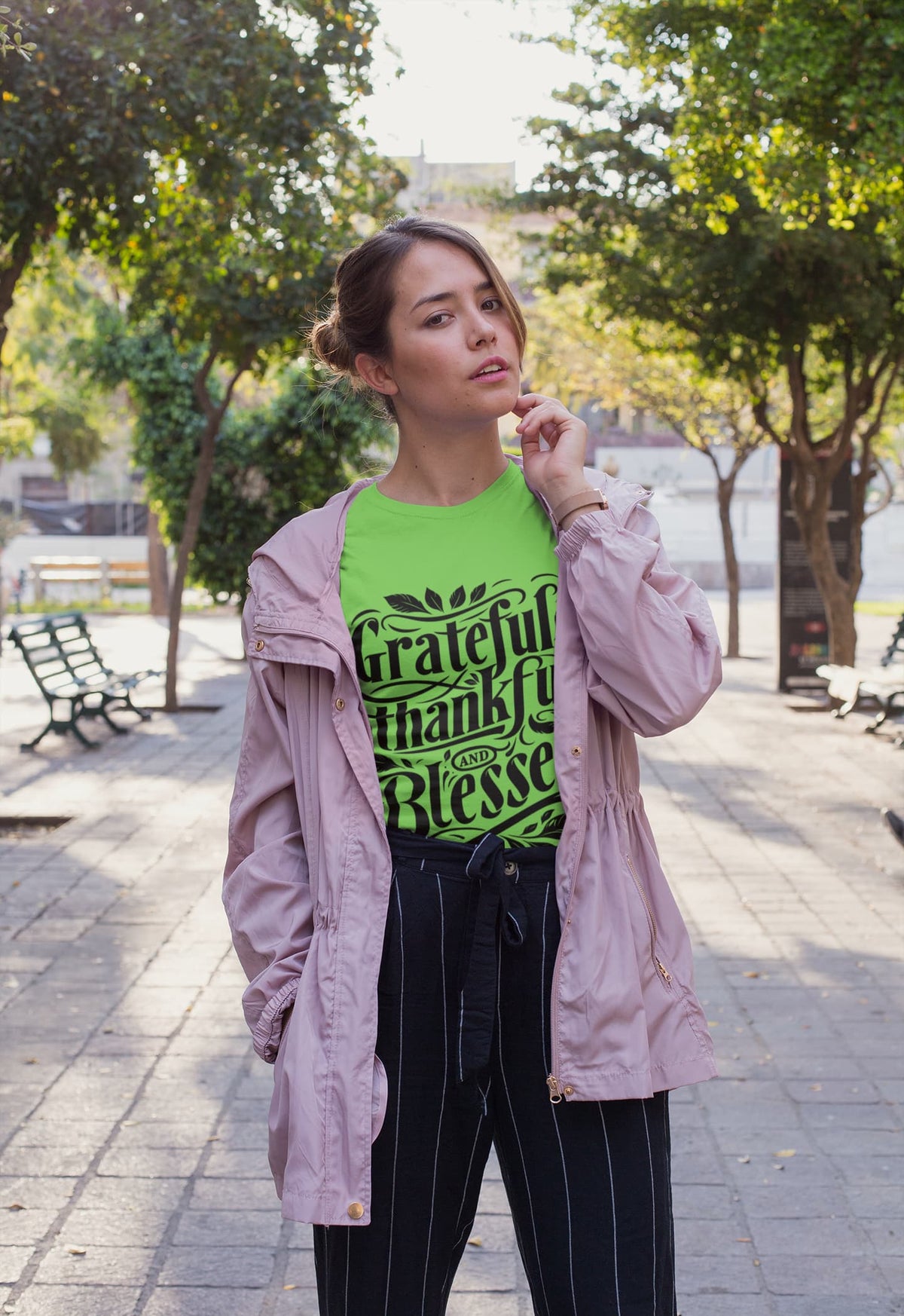 Karavirs® Gratitude Liril Green graphic tee for women India