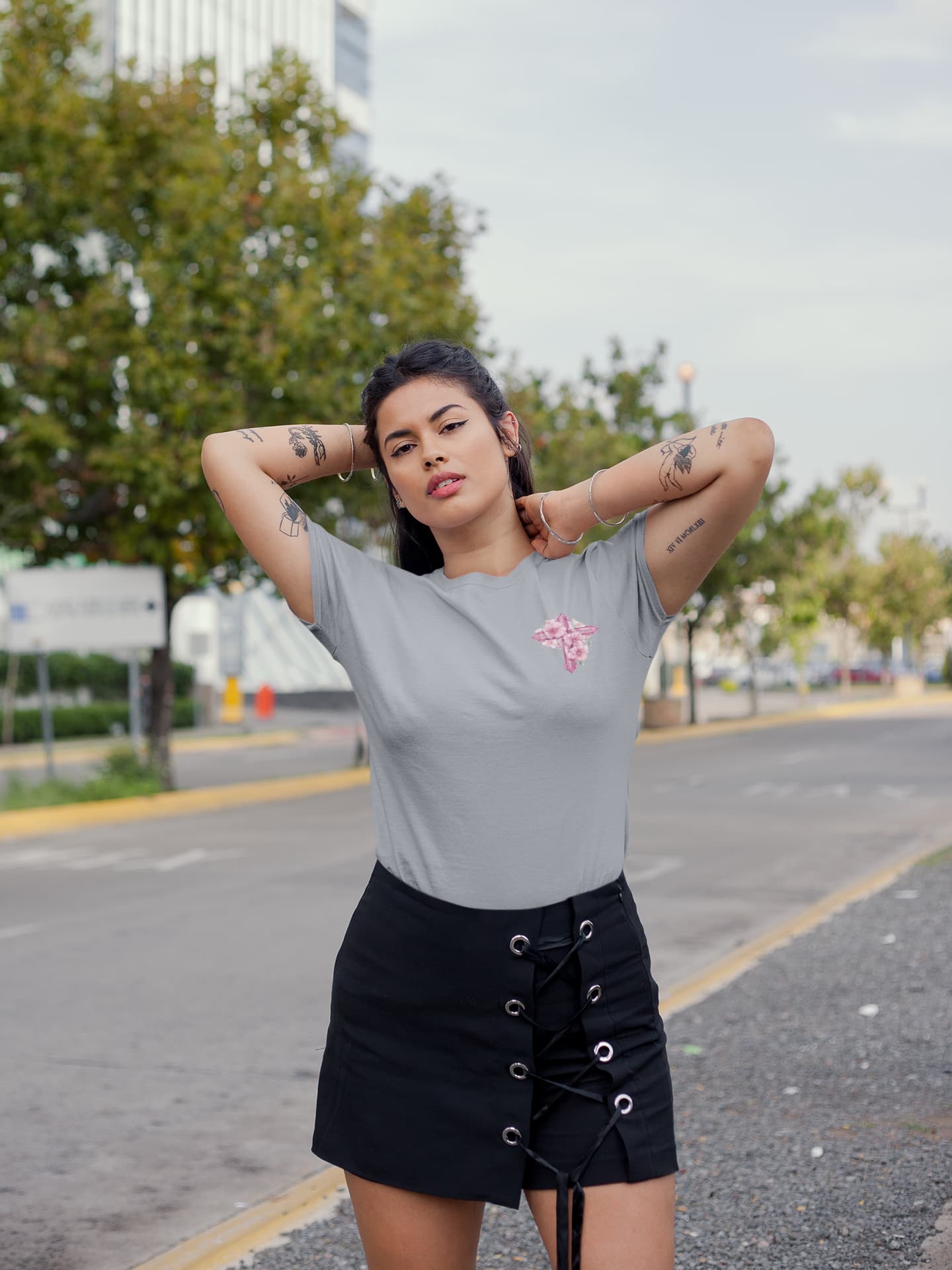 Women's Melange Grey Round Neck T-shirts