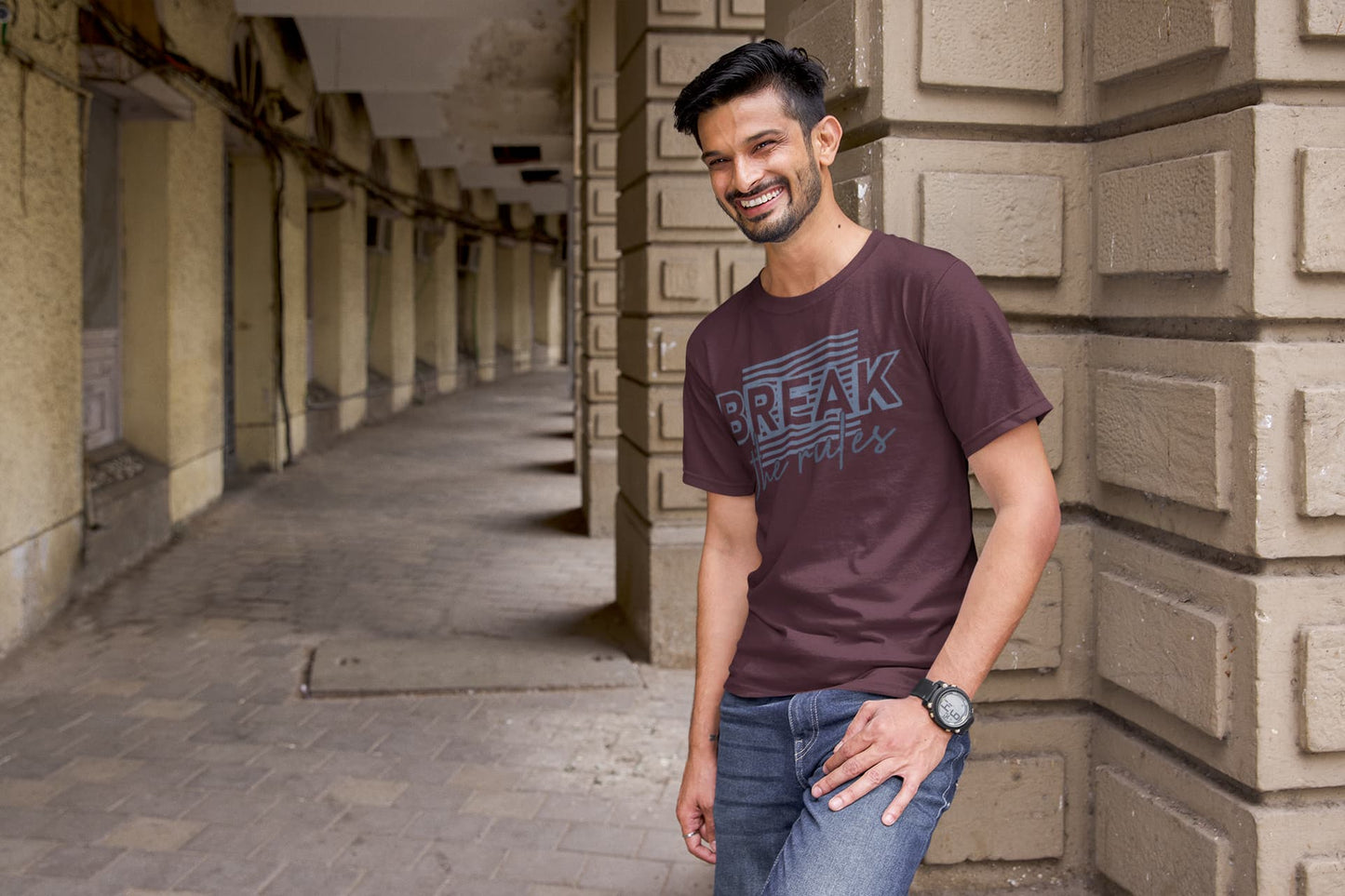 Men's Burgundy Round Neck T-shirts
