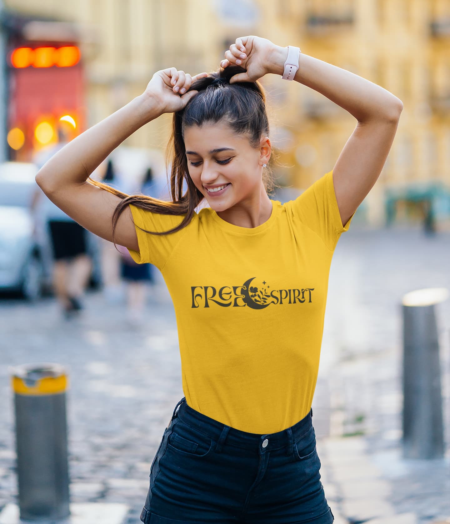 Women's Golden Yellow Round Neck T-shirts