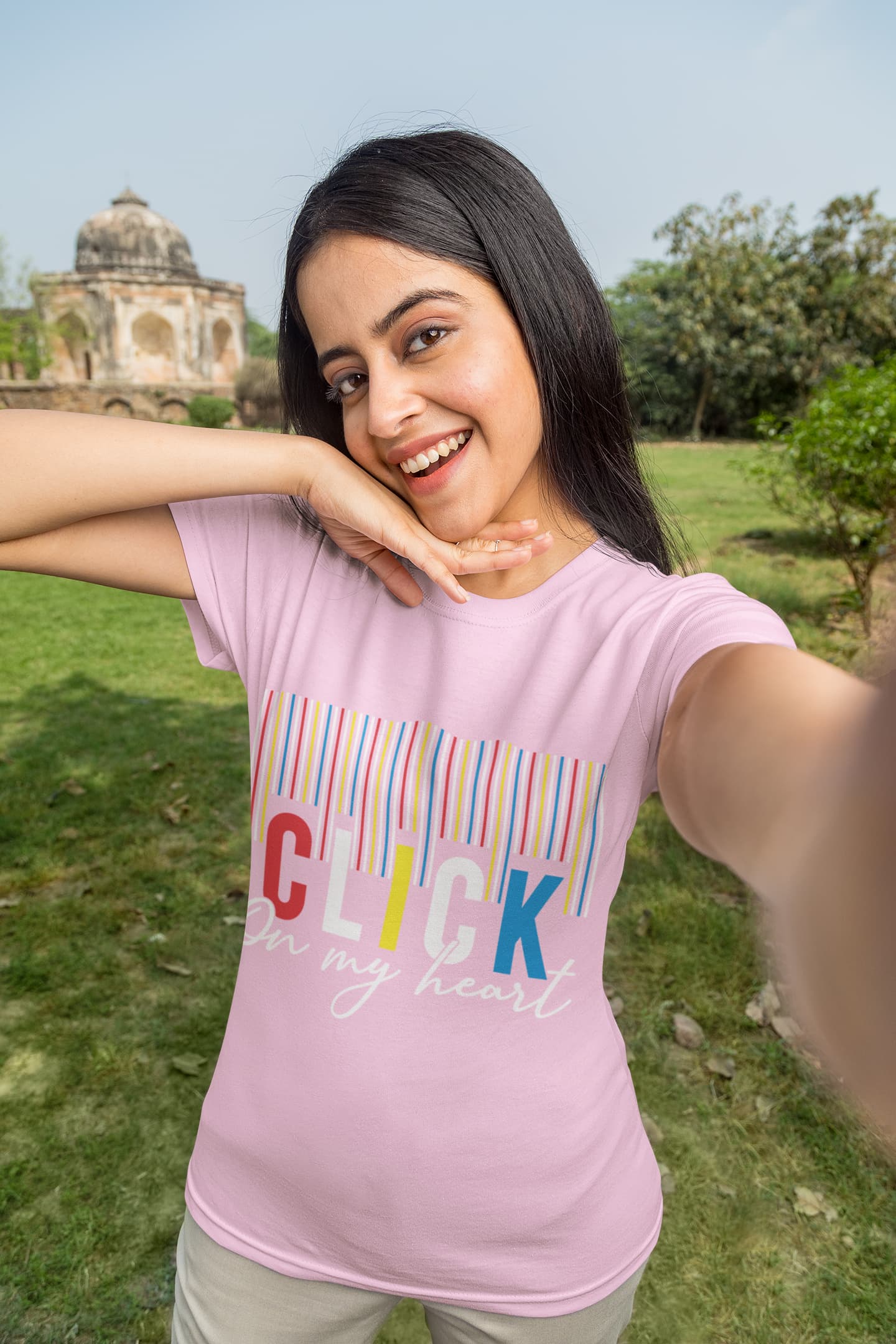 Women's Light Pink Round Neck T-shirts