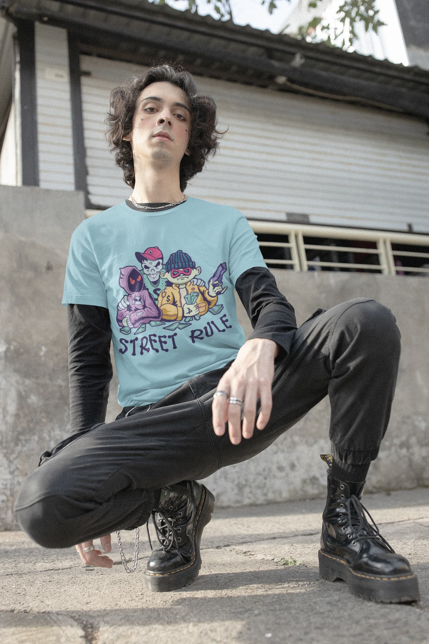 Men's Surf Blue Round Neck T-shirts