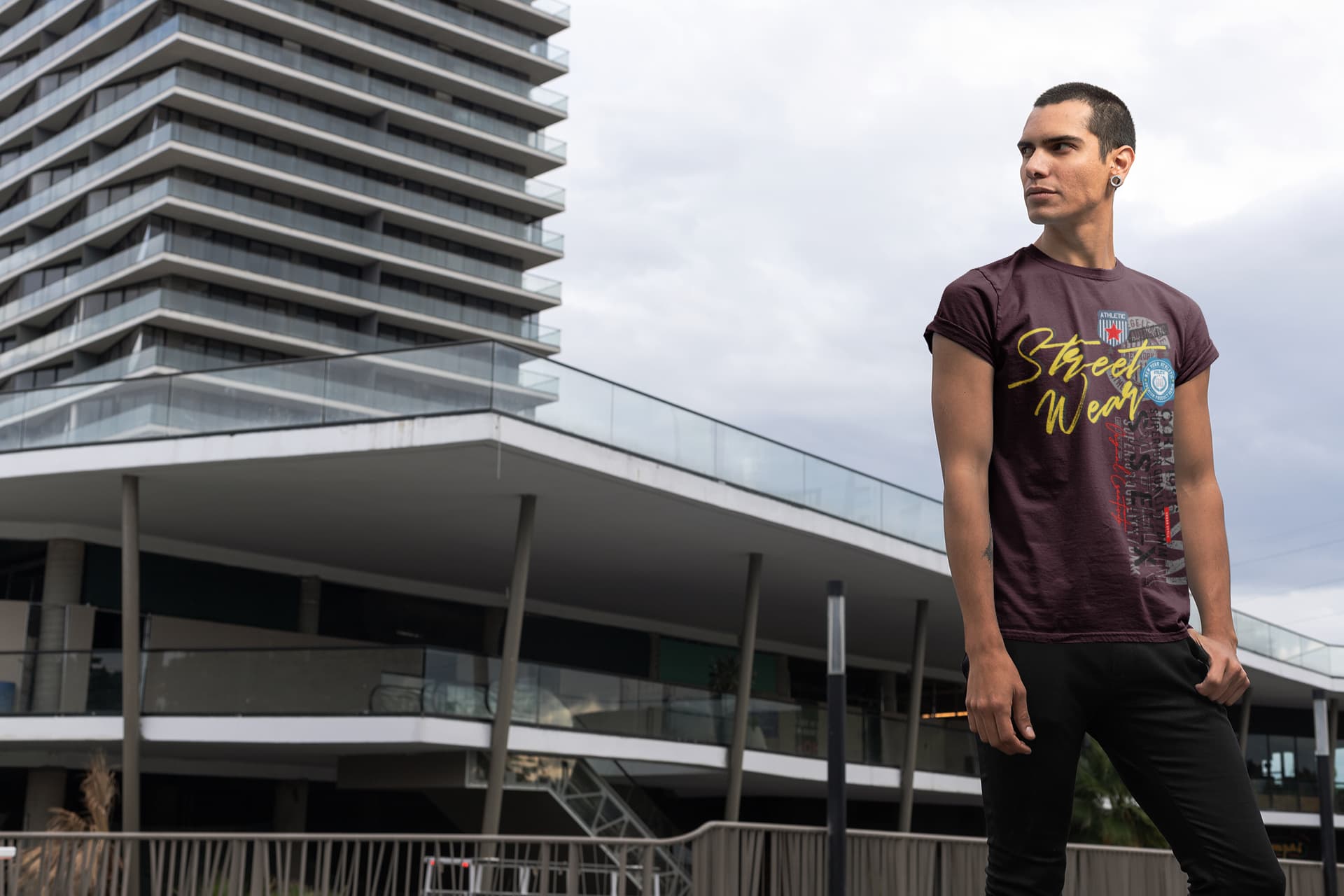 Men's Burgundy Round Neck T-shirts