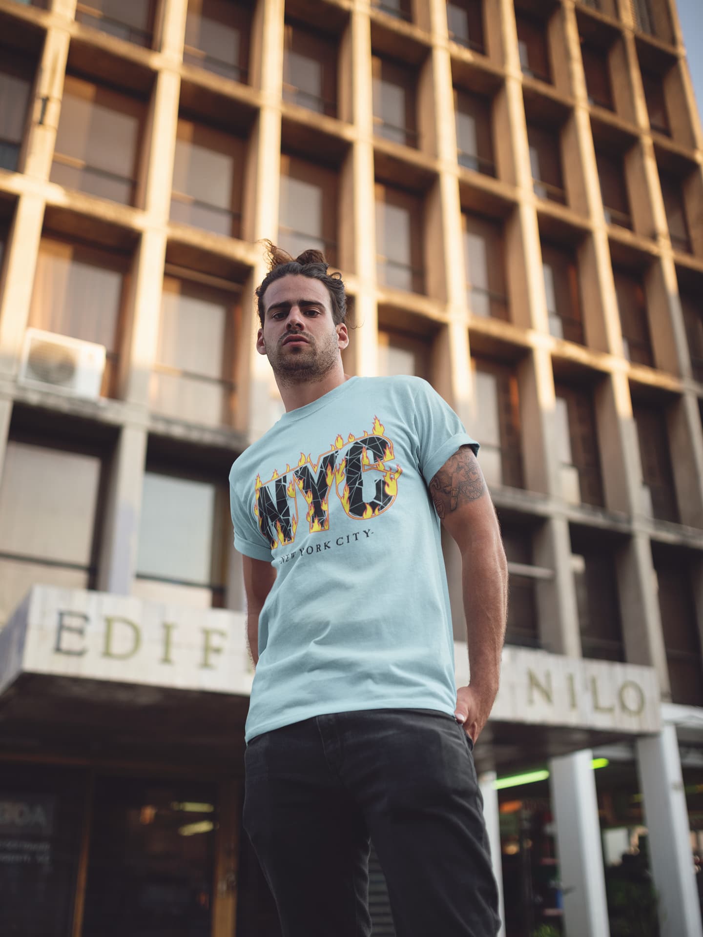Men's Surf Blue Round Neck T-shirts
