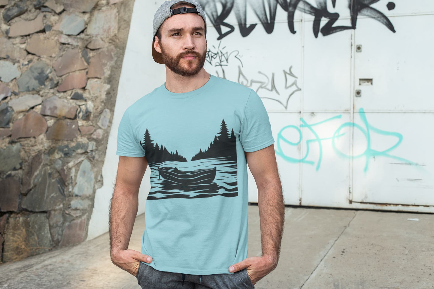 Men's Surf Blue Round Neck T-shirts