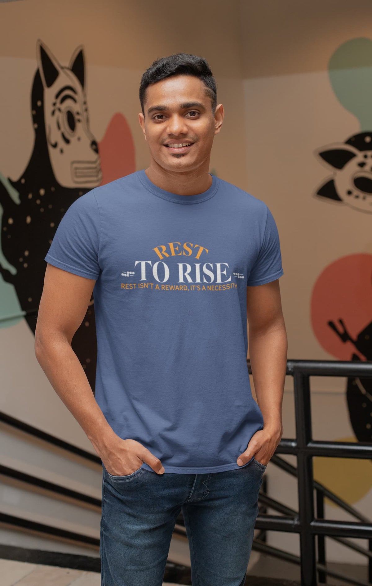 Karavirs® Rest Smoke Blue graphic tee for men India