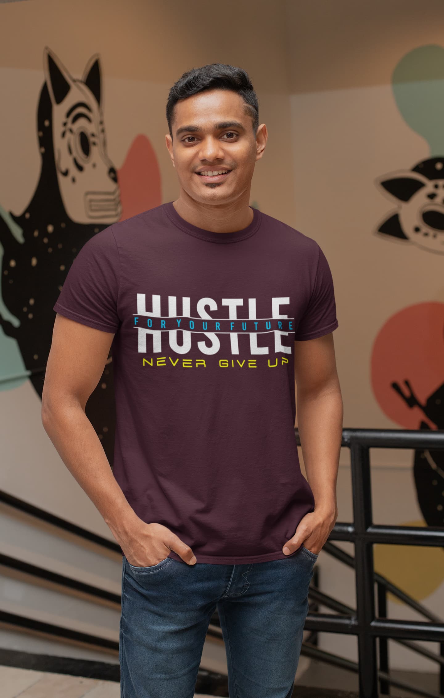Men's Burgundy Round Neck T-shirts