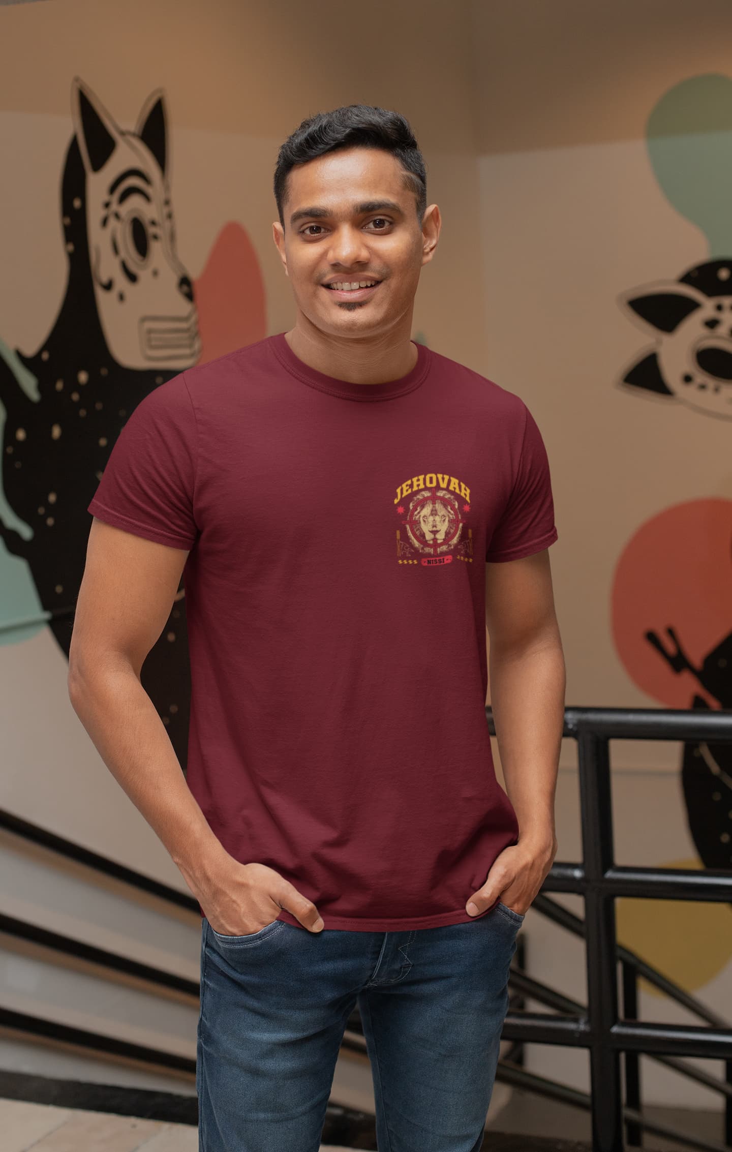 Men's Maroon Round Neck T-shirt