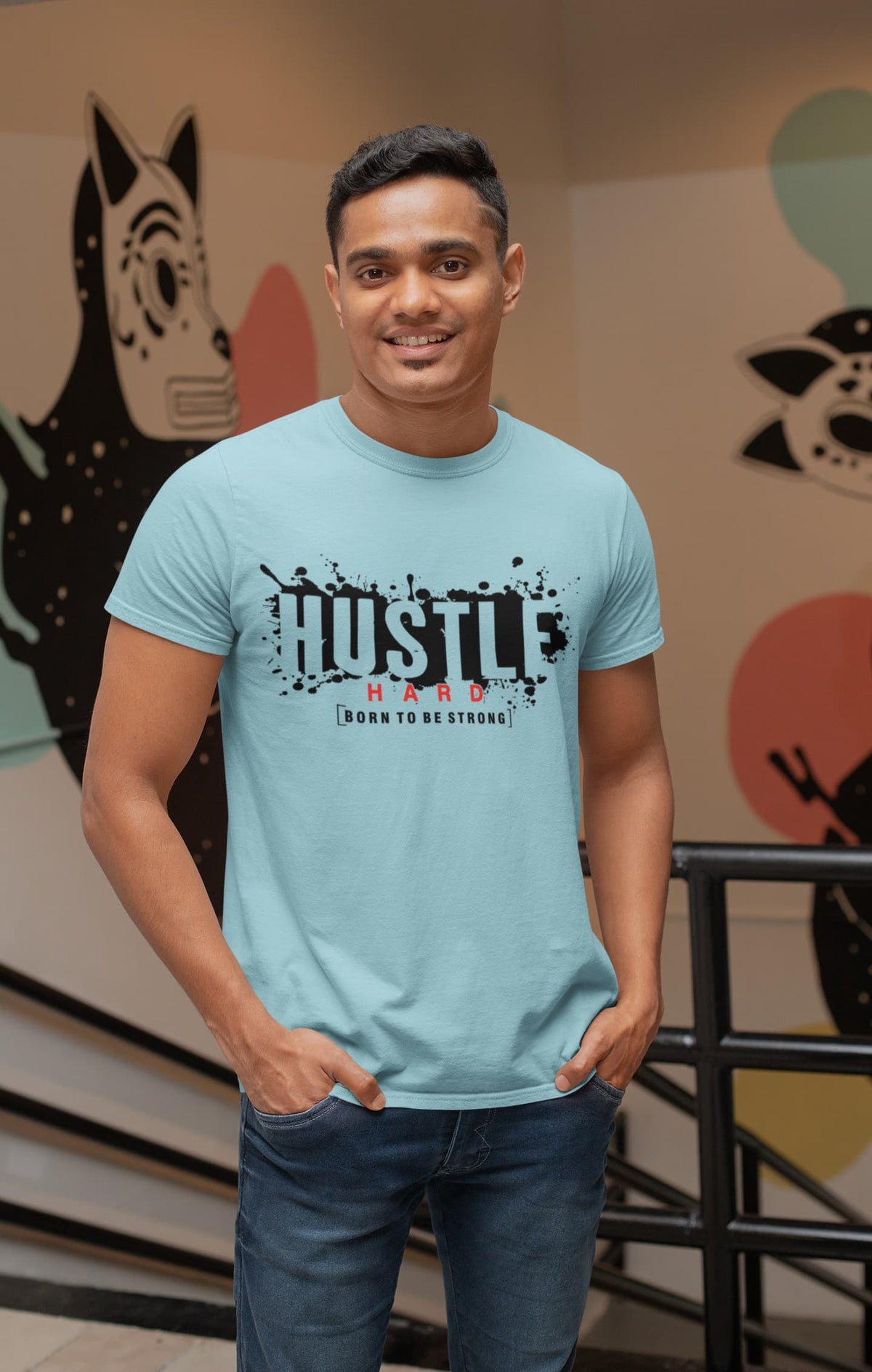 Men's Surf Blue Round Neck T-shirt