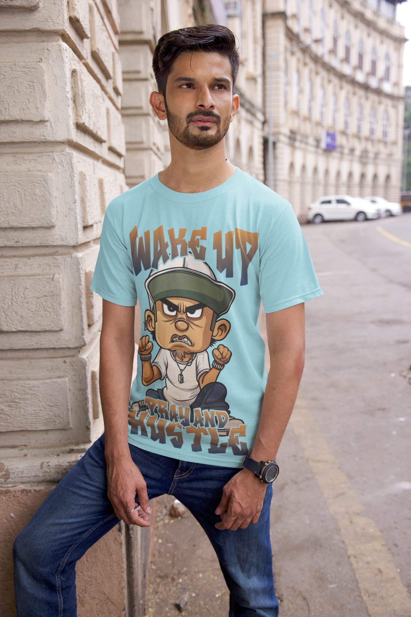Men's Surf Blue Round Neck T-shirts