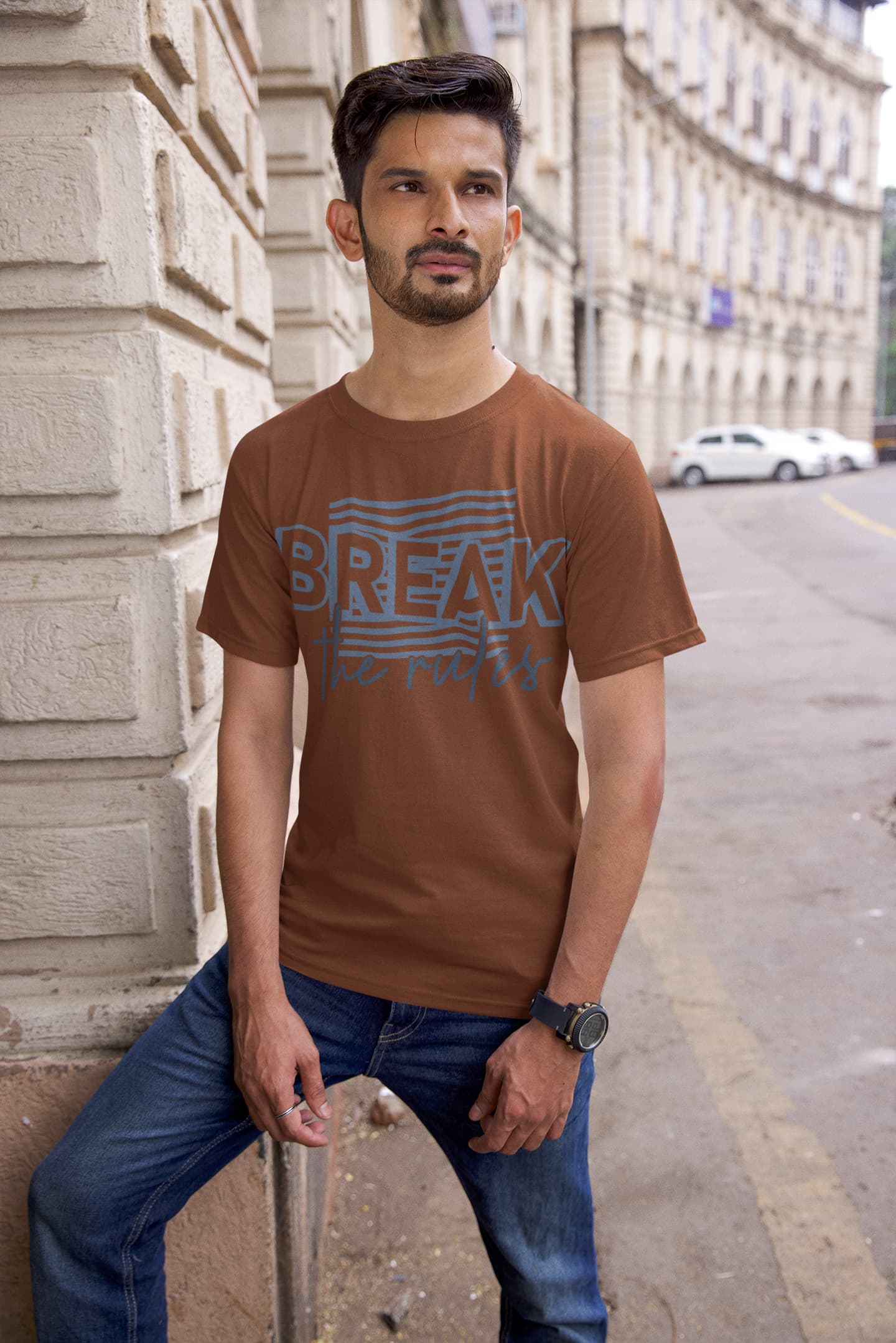 Men's Coffee Brown Round Neck T-shirts