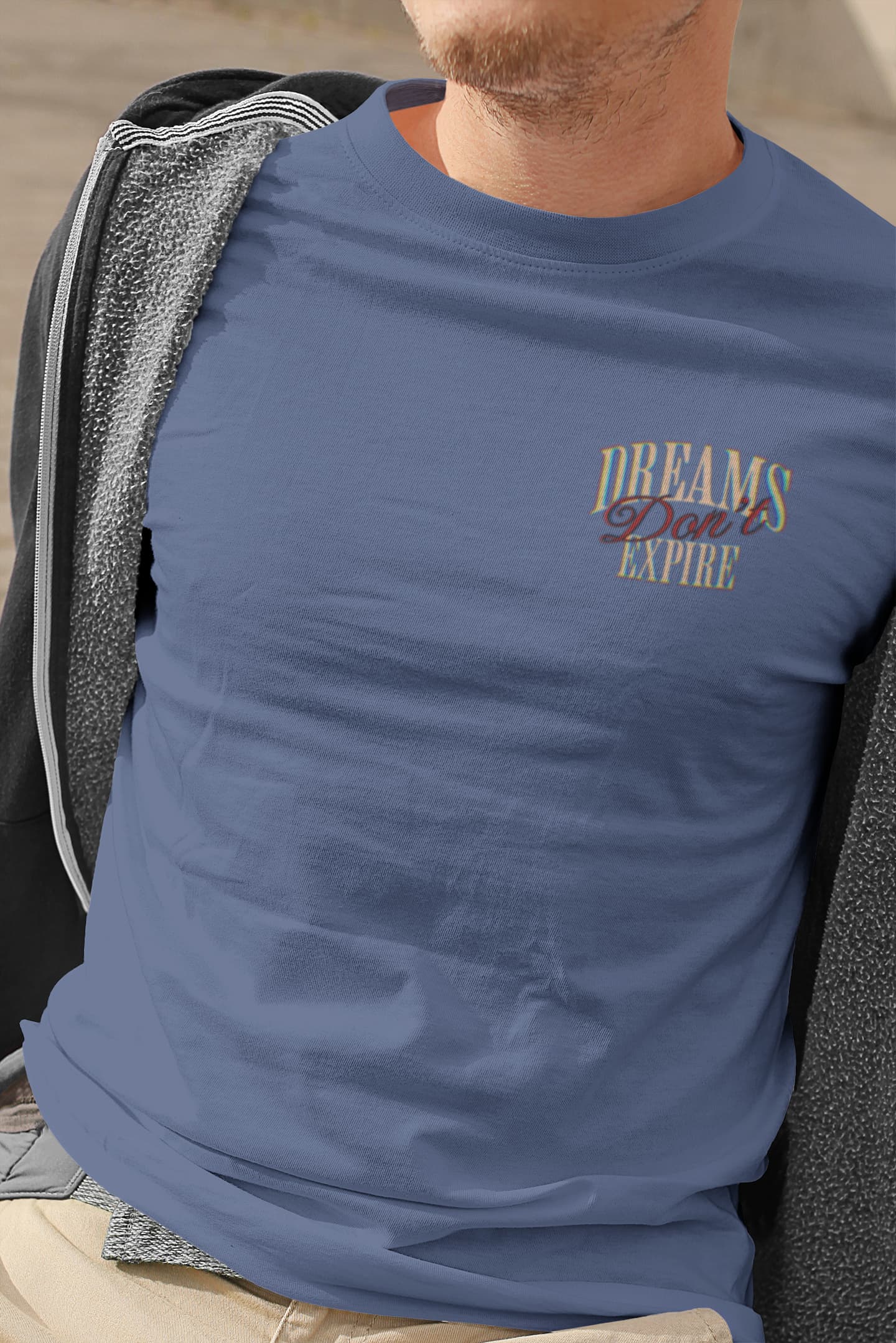Men's Smoke Blue Round Neck T-shirts