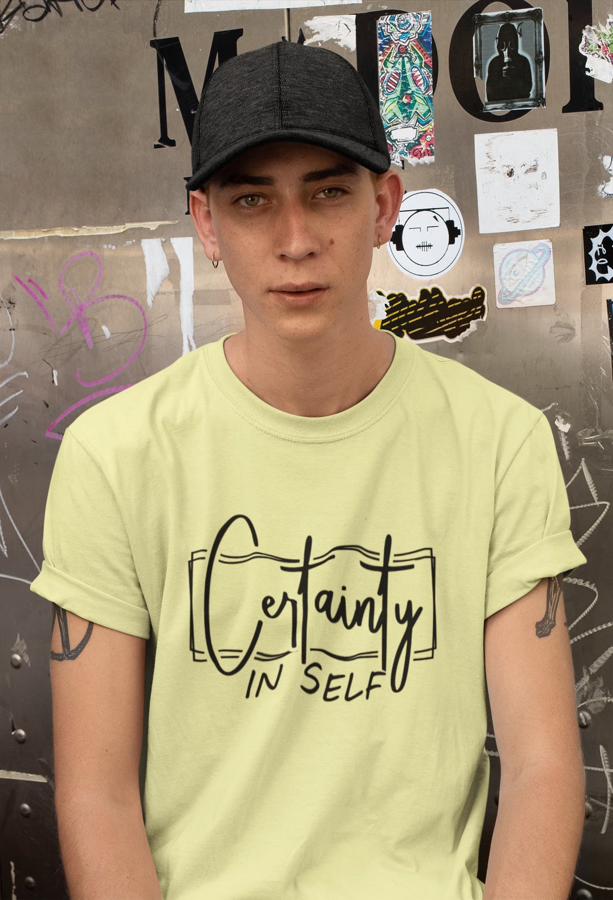 Karavirs® Certainty Butter Yellow graphic tee for men India