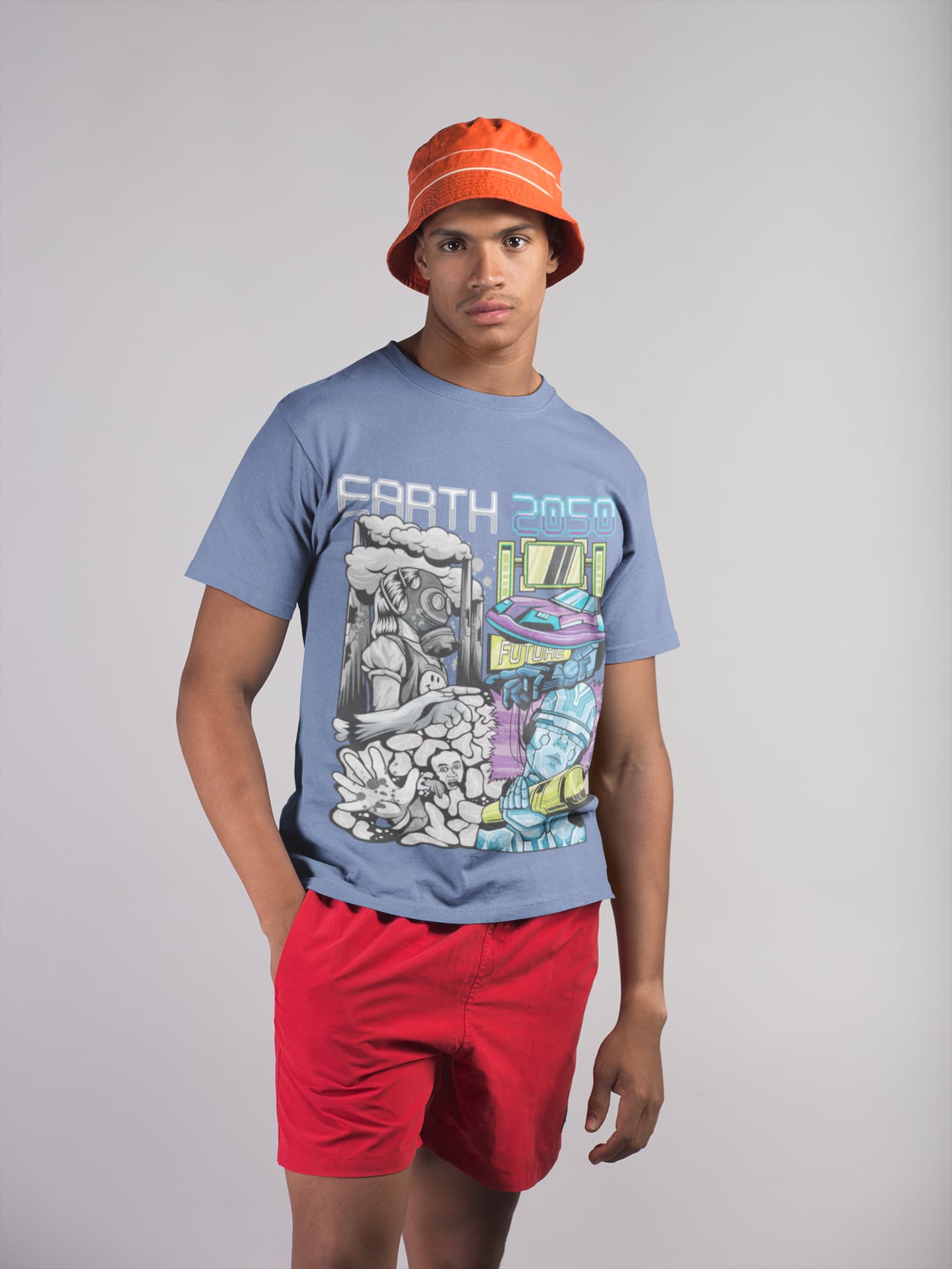 Men's Smoke Blue Round Neck T-shirts