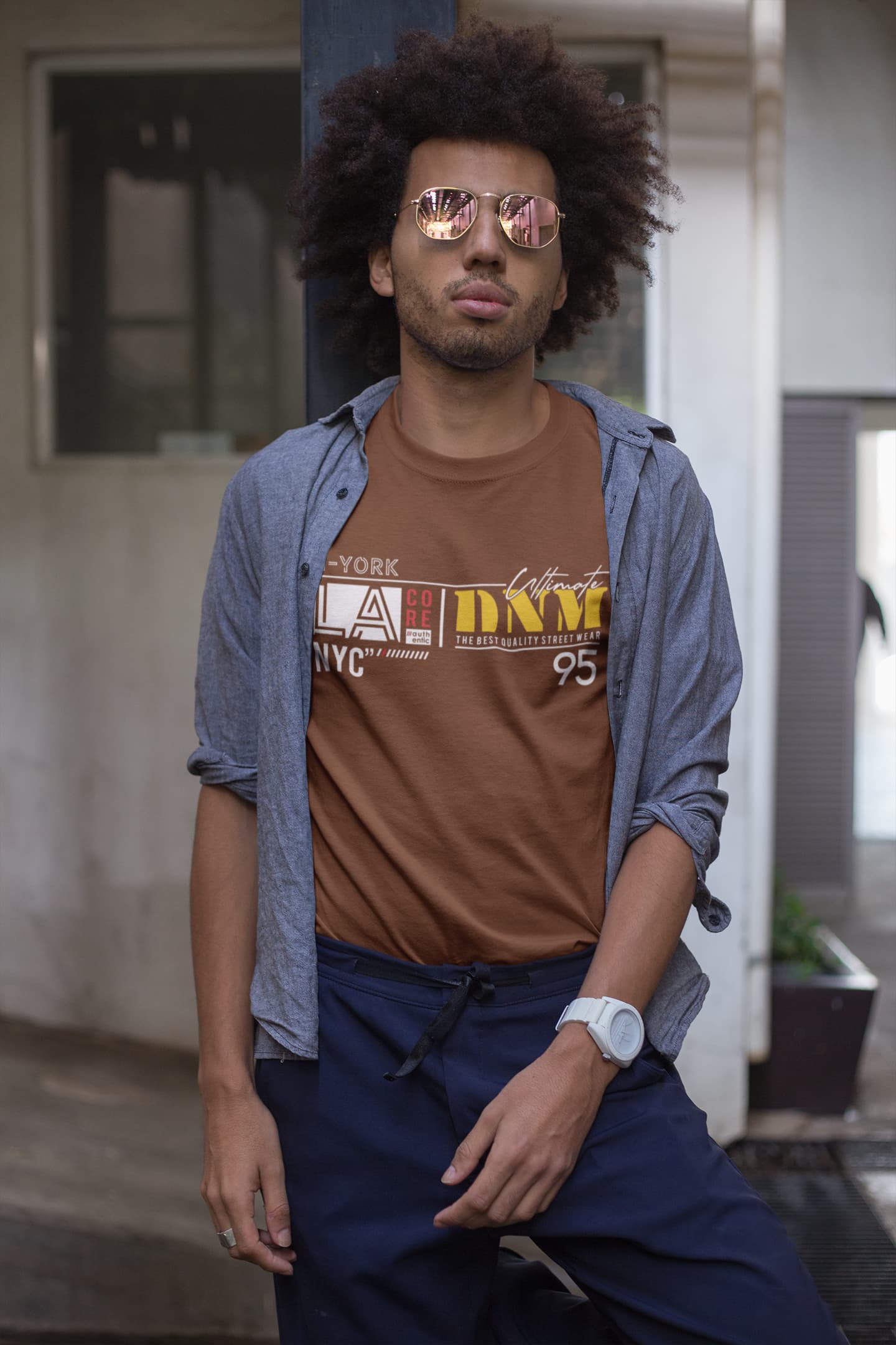 Men's Coffee Brown Round Neck T-shirts