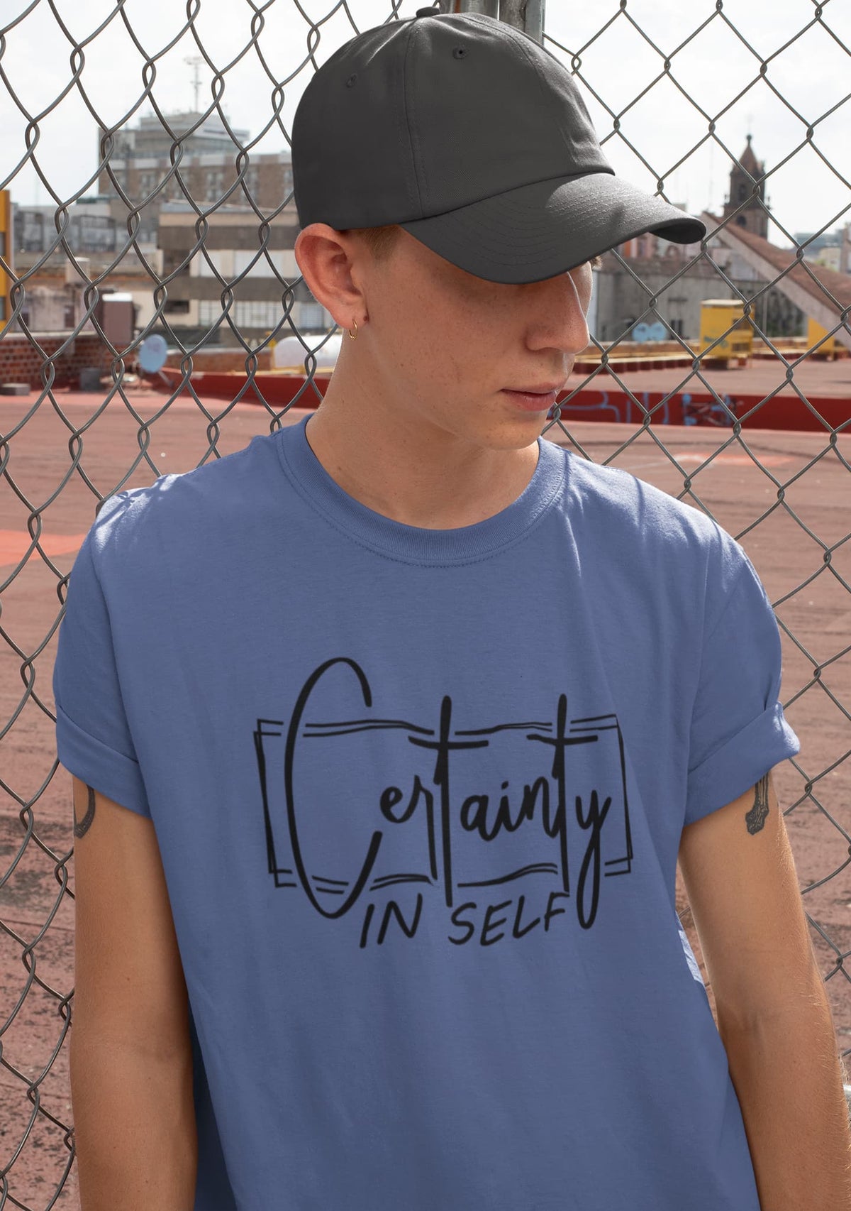 Karavirs® Certainty Smoke Blue graphic tee for men India