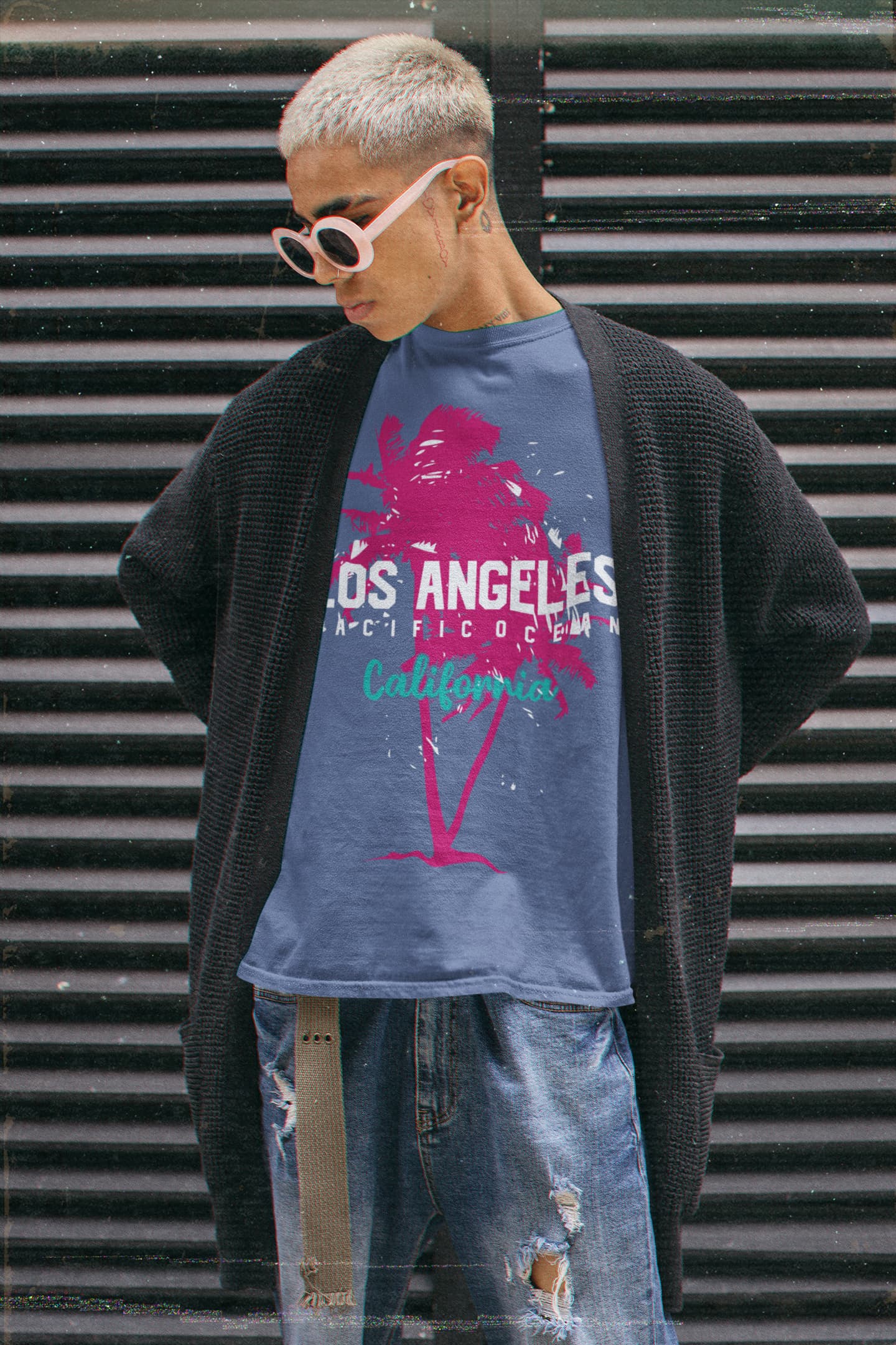 Men's Smoke Blue Round Neck T-shirts