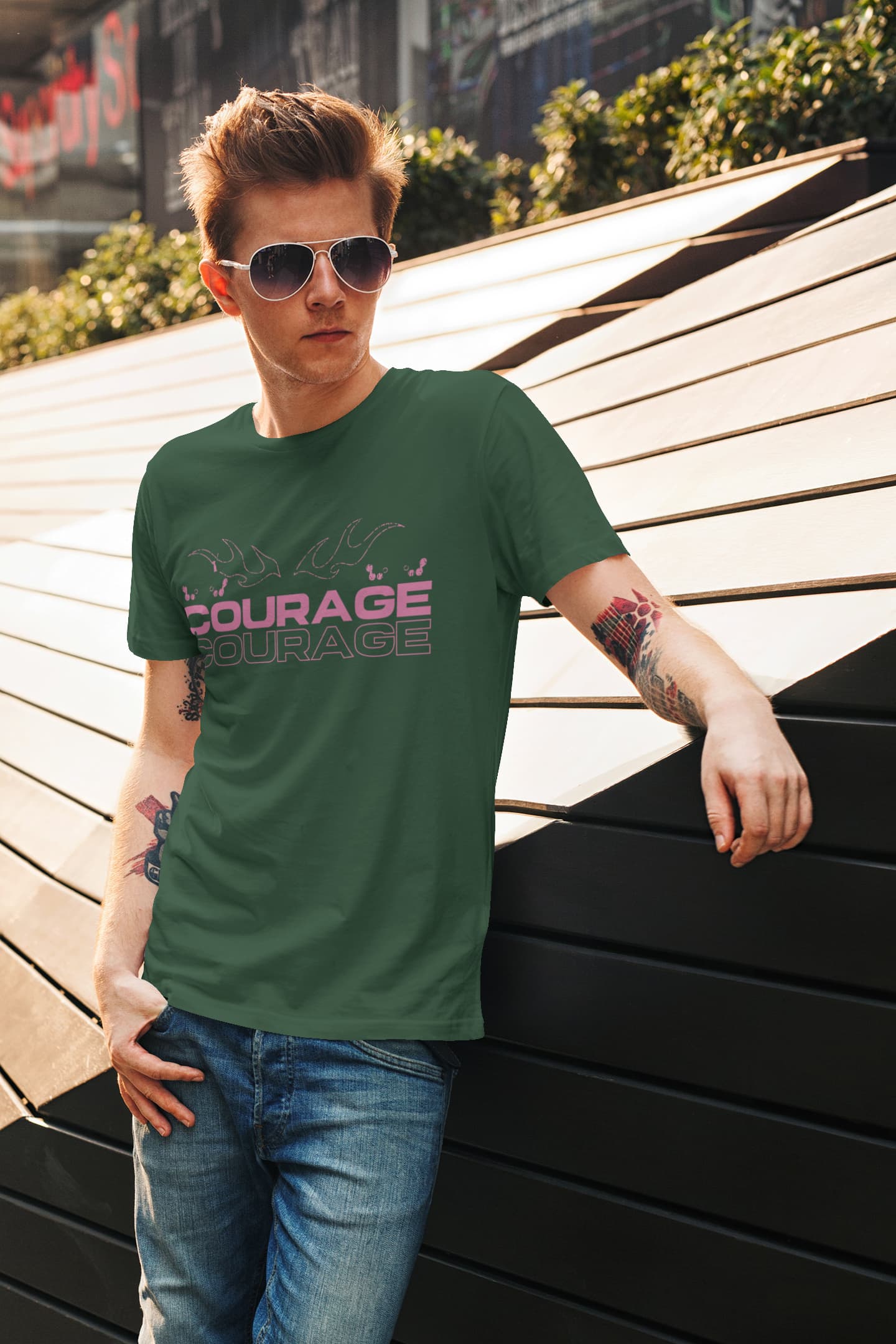 Men's Olive Green Round Neck T-shirts