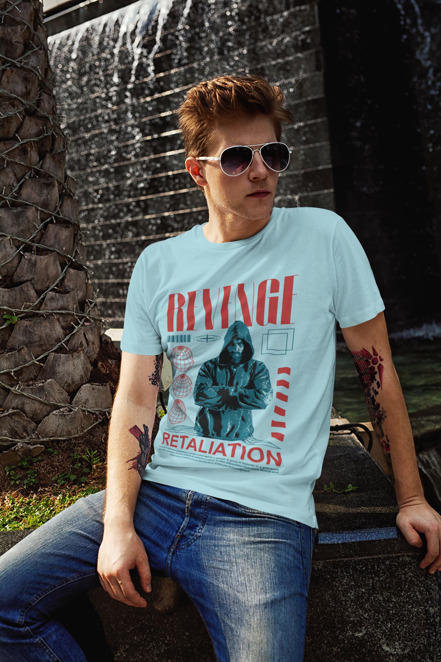 Men's Surf Blue Round Neck T-shirts