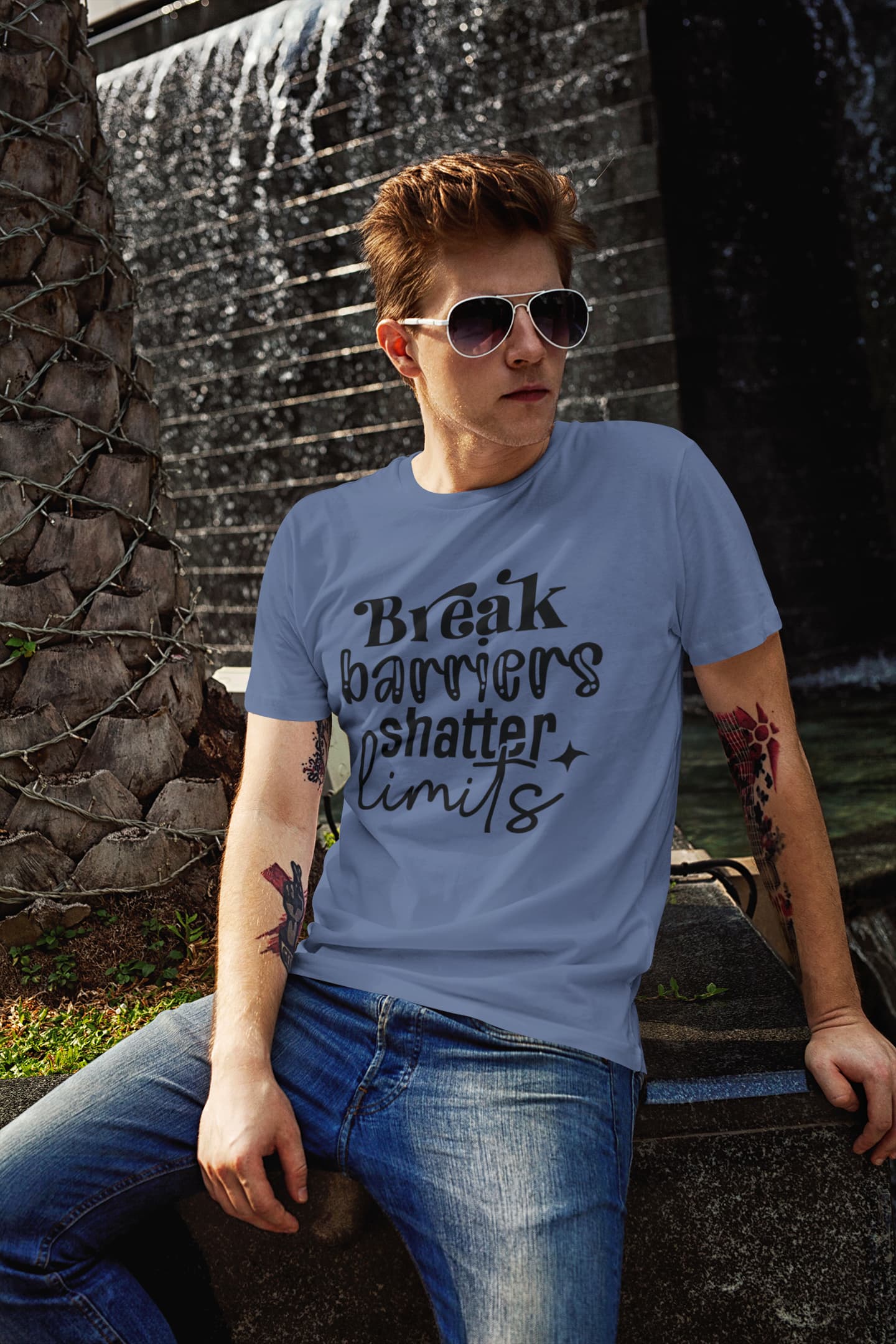 MENS SMOKE BLUE ROUNDNECK T-SHIRT