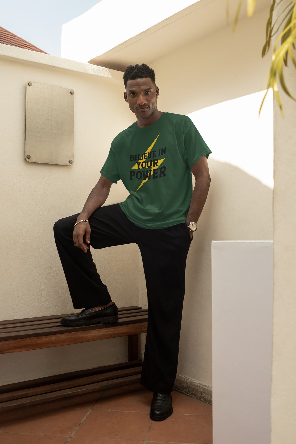 Karavirs® Empowered Olive Green graphic tee for men India