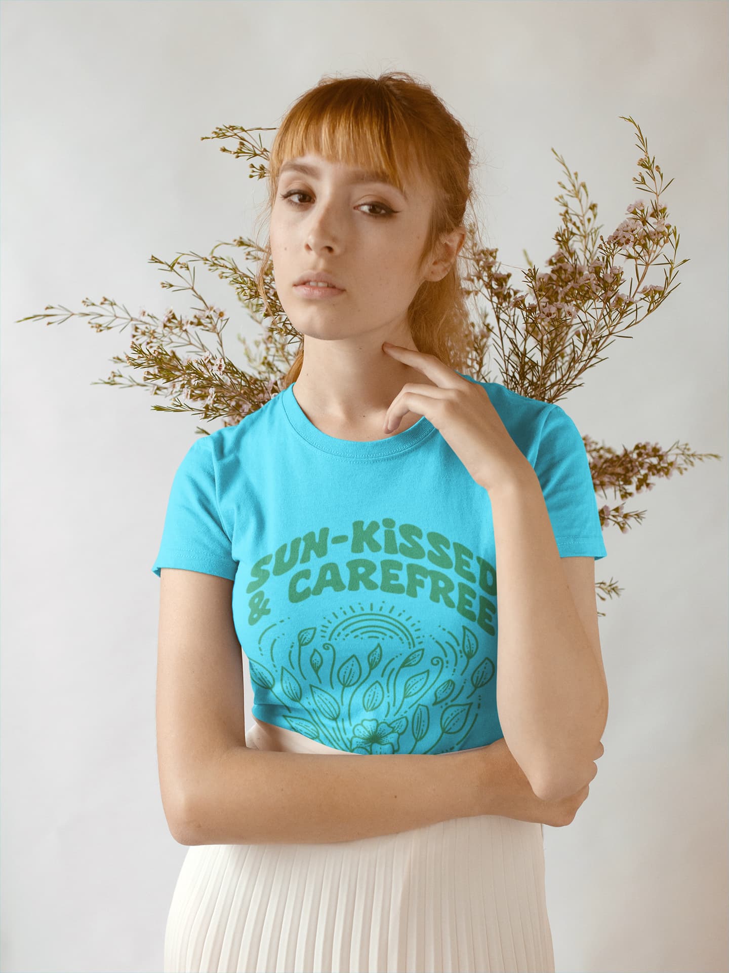 Women's Sky Blue Round Neck T-shirts