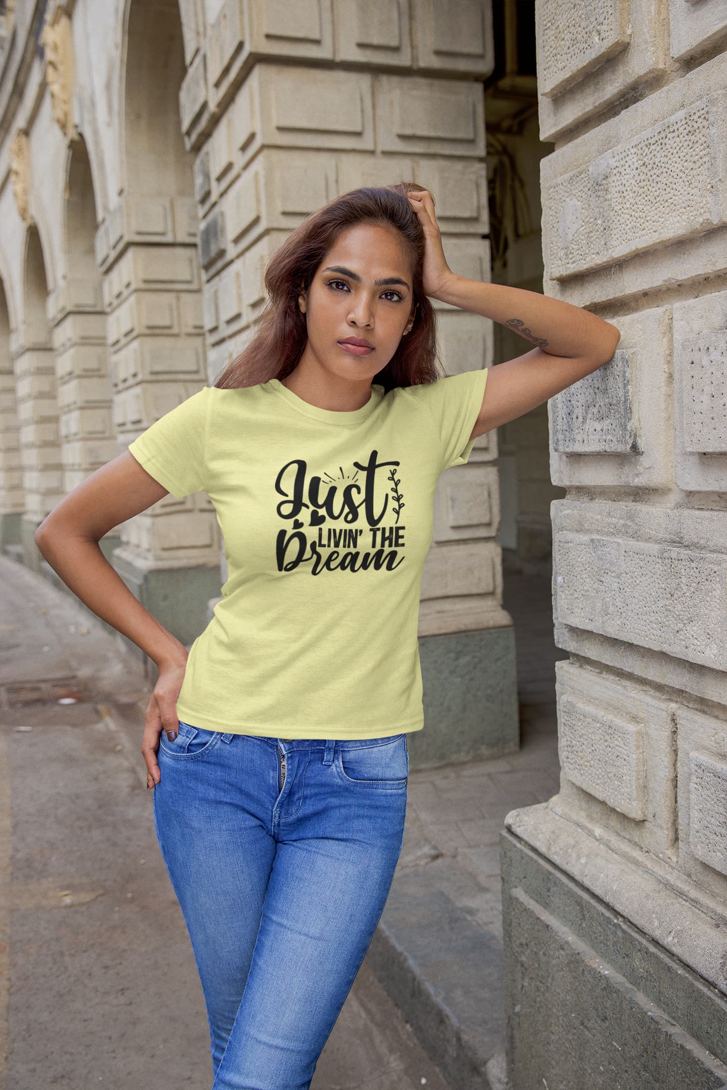 WOMENS BUTTER YELLOW ROUNDNECK T-SHIRT