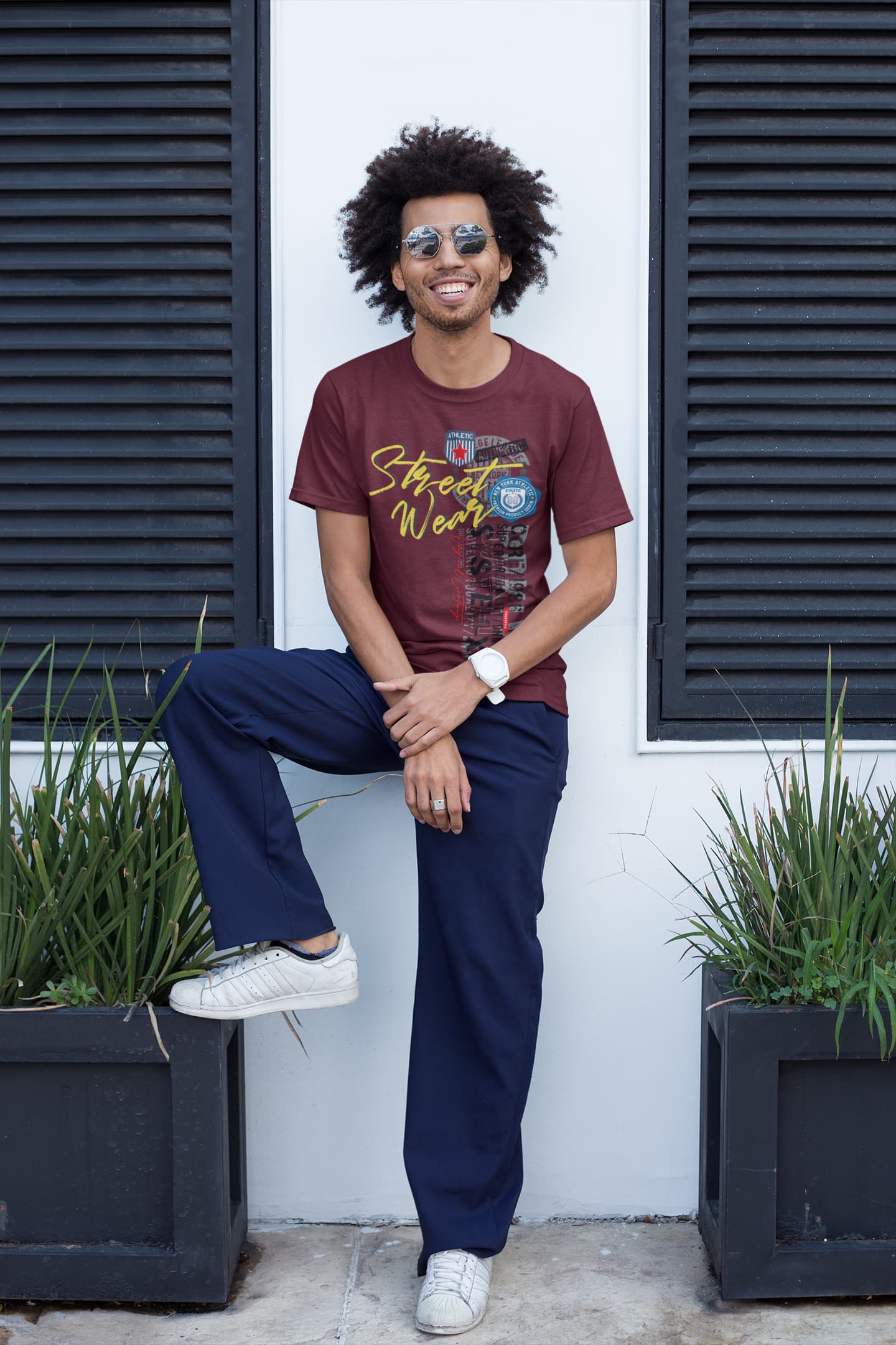 Men's Maroon Round Neck T-shirts