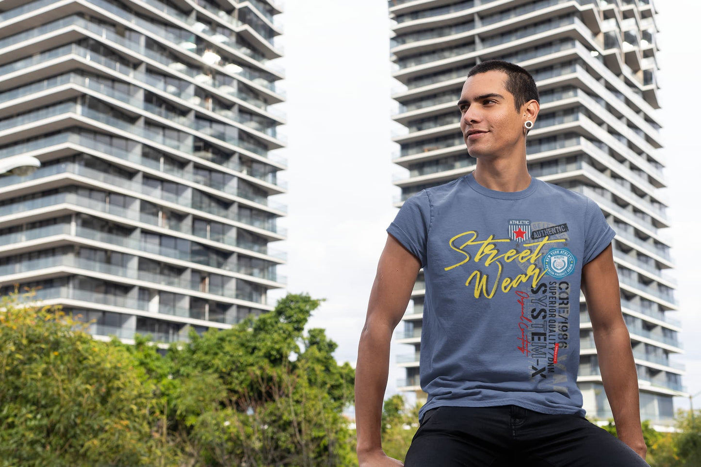 Men's Smoke Blue Round Neck T-shirts