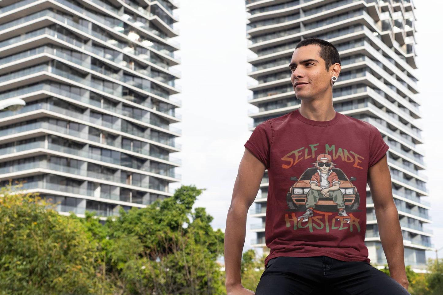 Men's Maroon Round Neck T-shirts