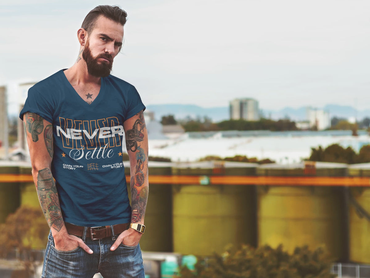 Men's Navy Blue V-Neck T-shirts