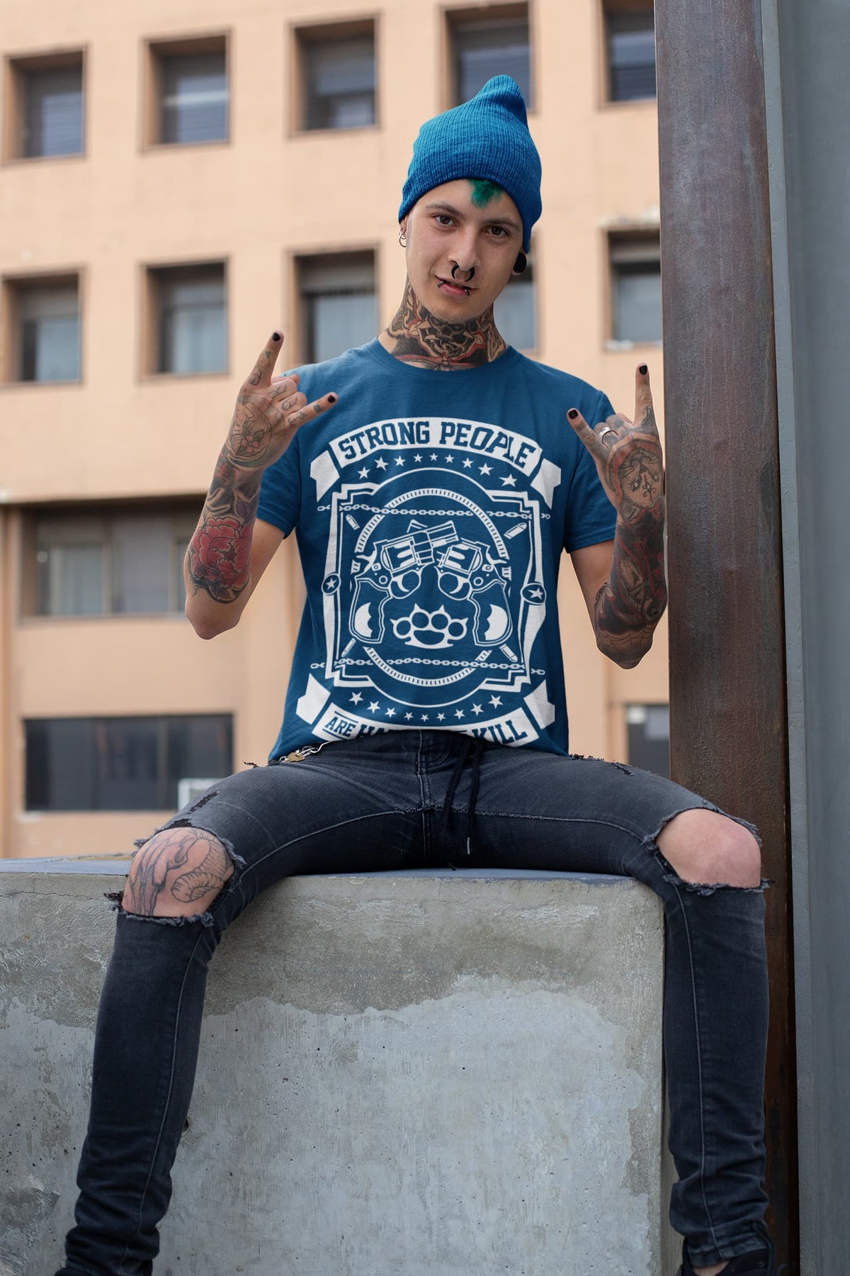 Men's Navy Blue Round Neck T-shirts