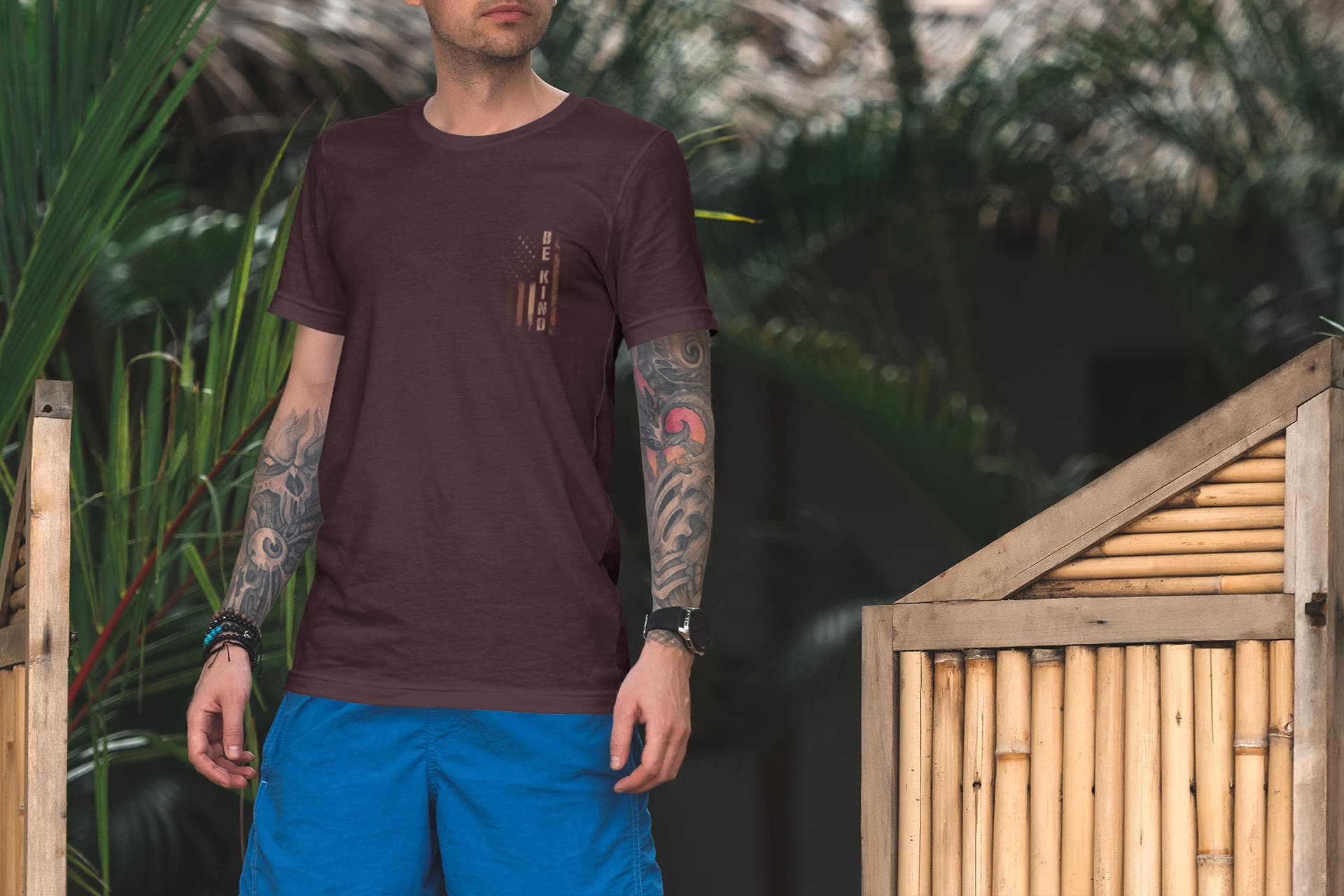 Men's Burgundy Round Neck T-shirt