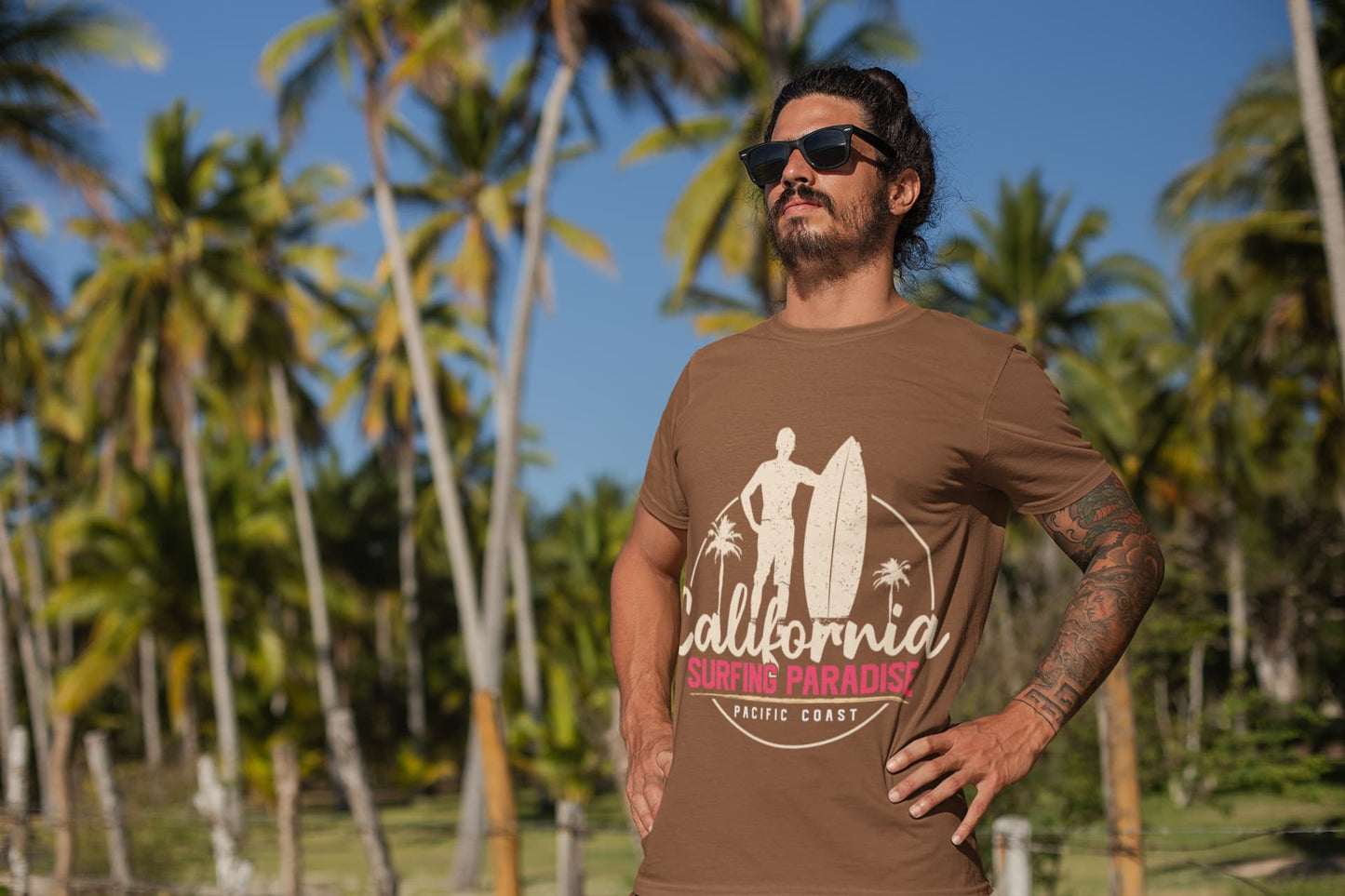 Men's Coffee Brown Round Neck T-shirts