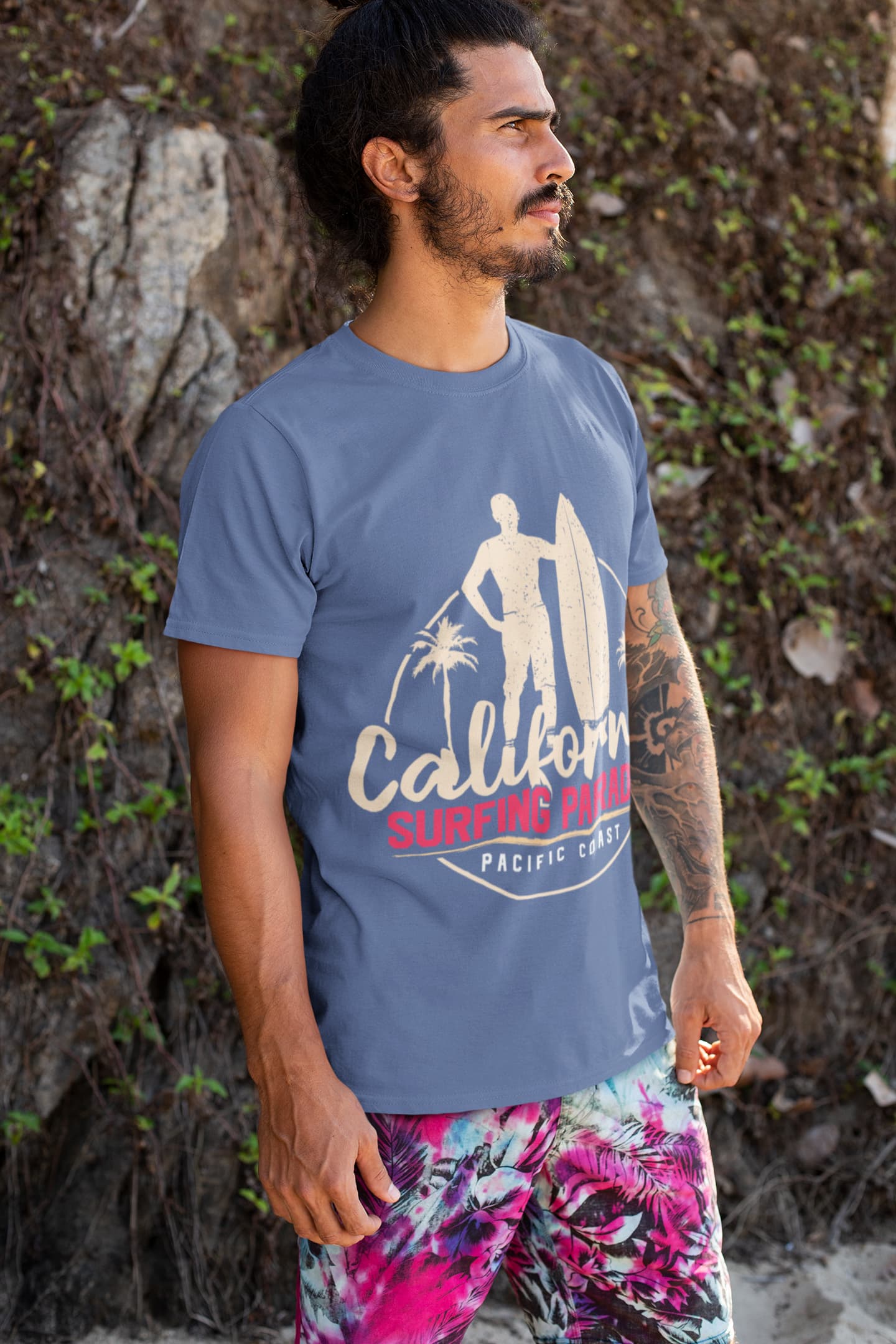 Men's Smoke Blue Round Neck T-shirts