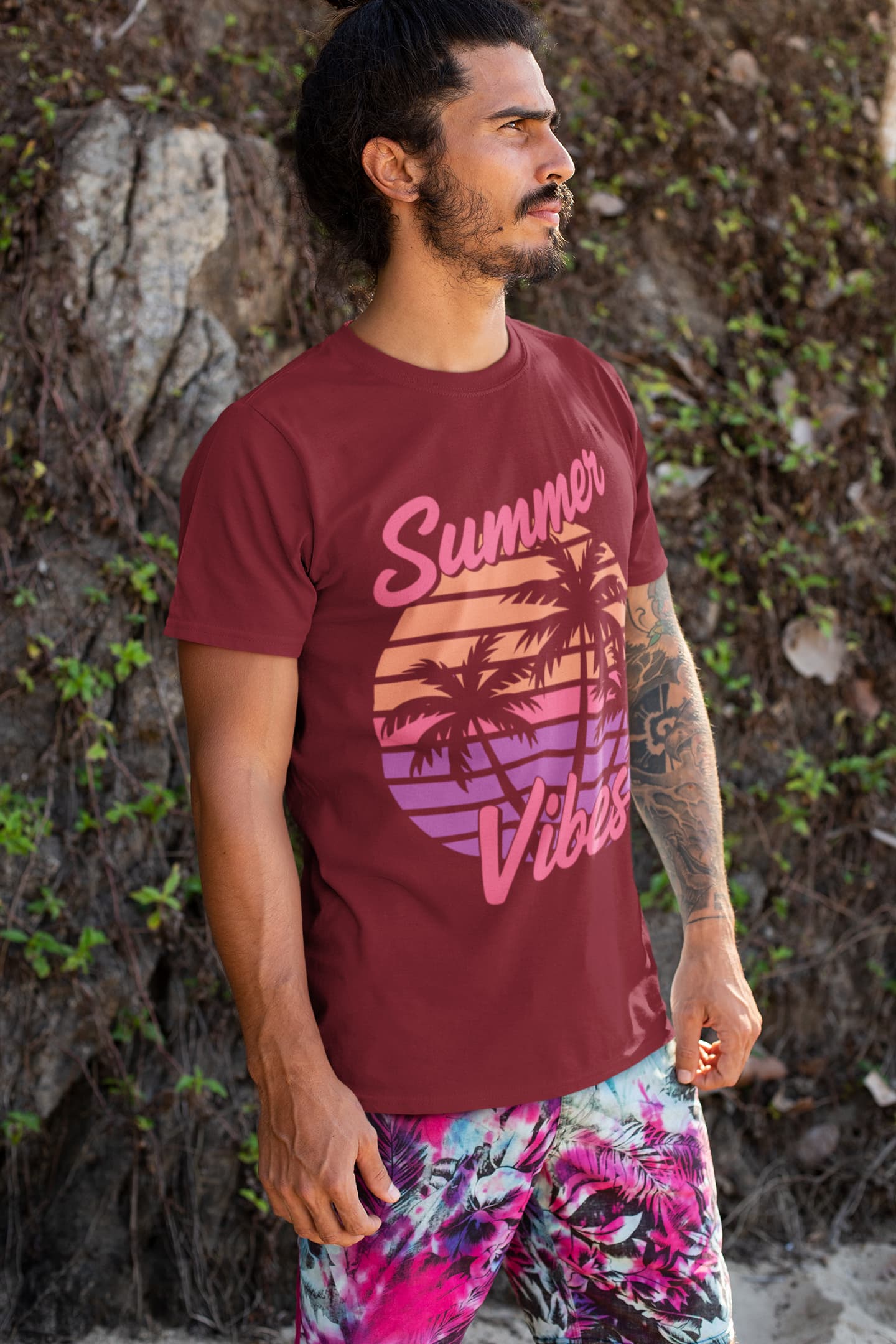 Men's Maroon Round Neck T-shirts