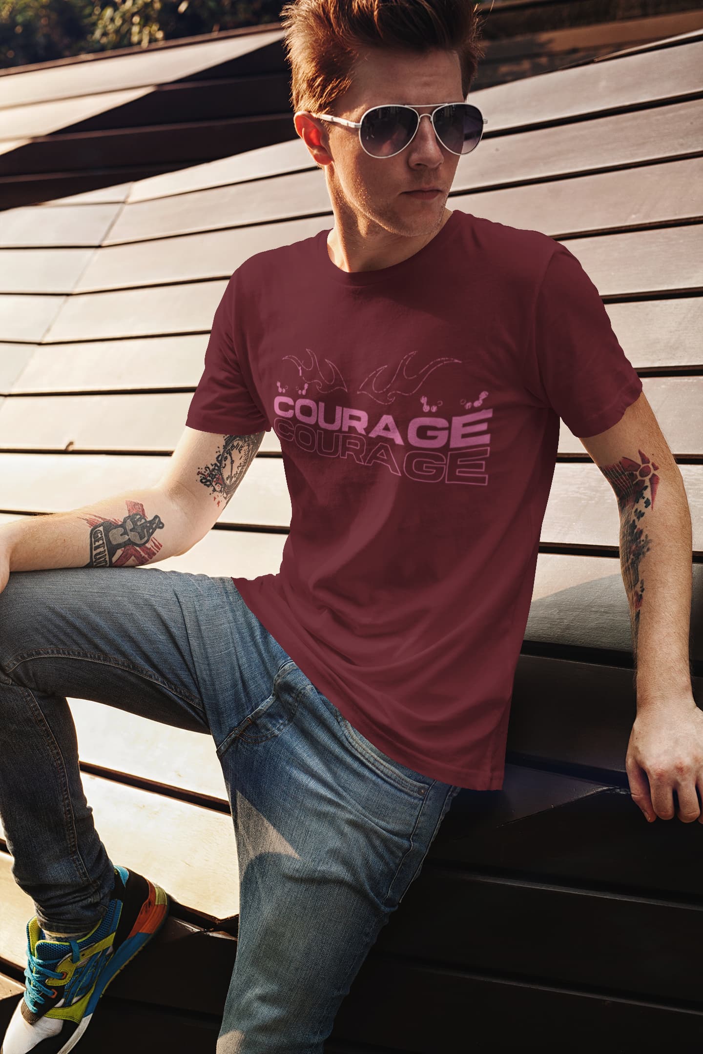 Men's Maroon Round Neck T-shirts