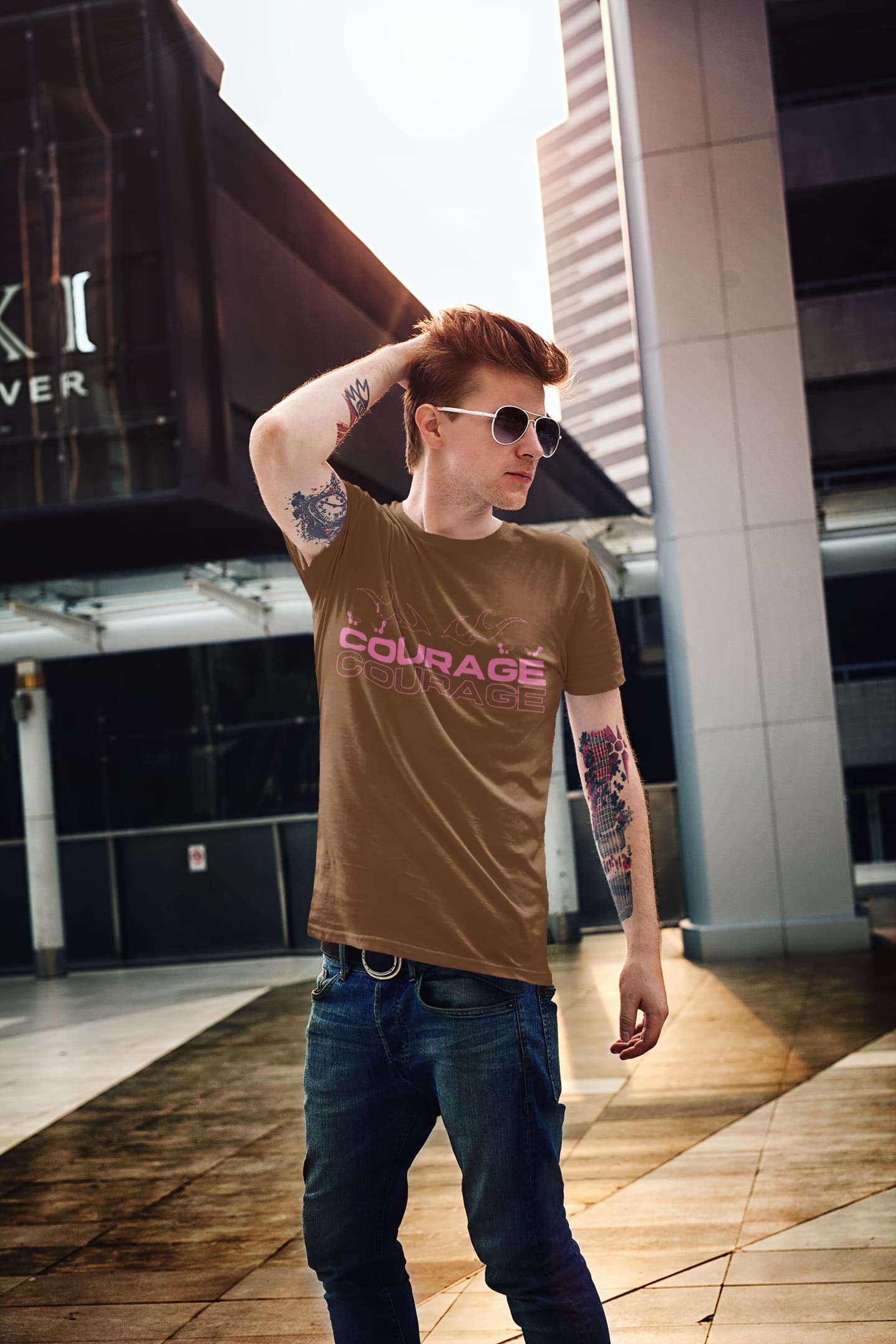 Men's Coffee Brown Round Neck T-shirt