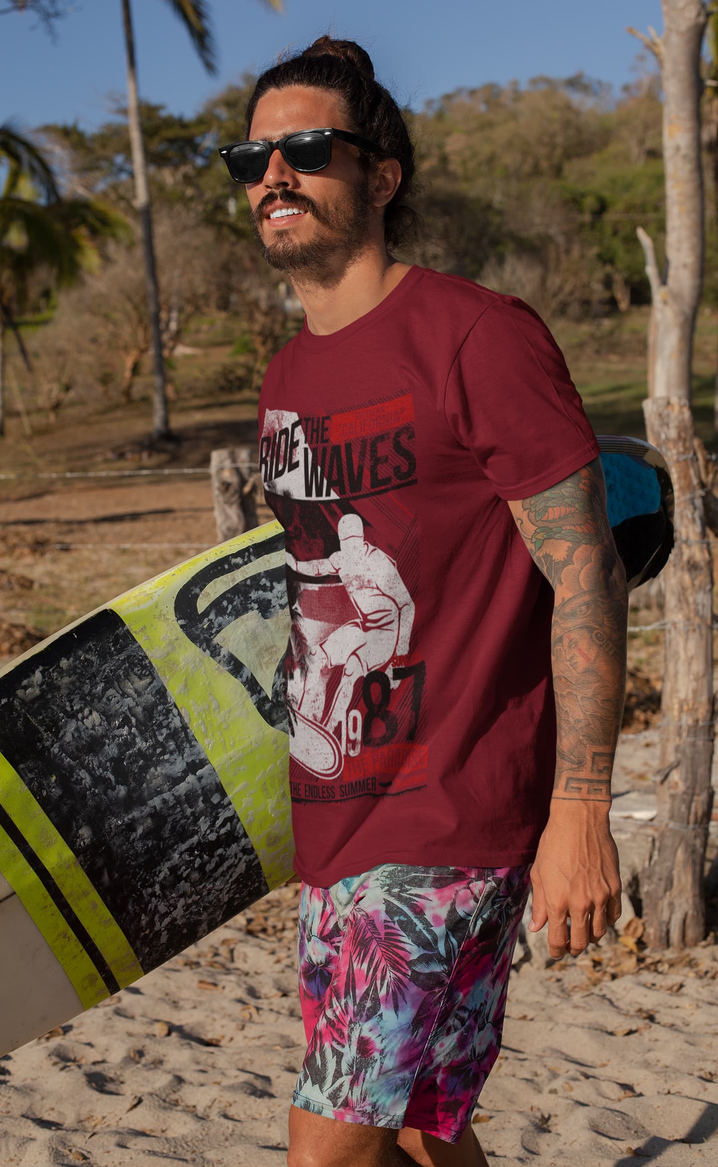 Men's Maroon Round Neck T-shirts