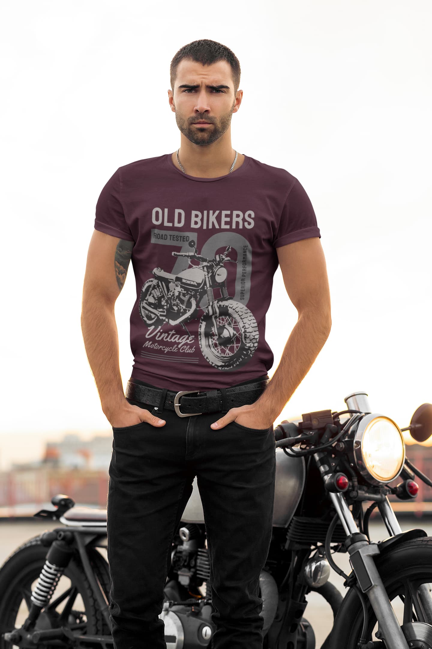 Men's Burgundy Round Neck T-shirts
