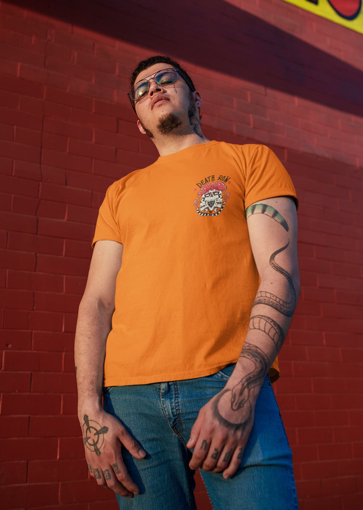 Men's Orange Round Neck T-shirts