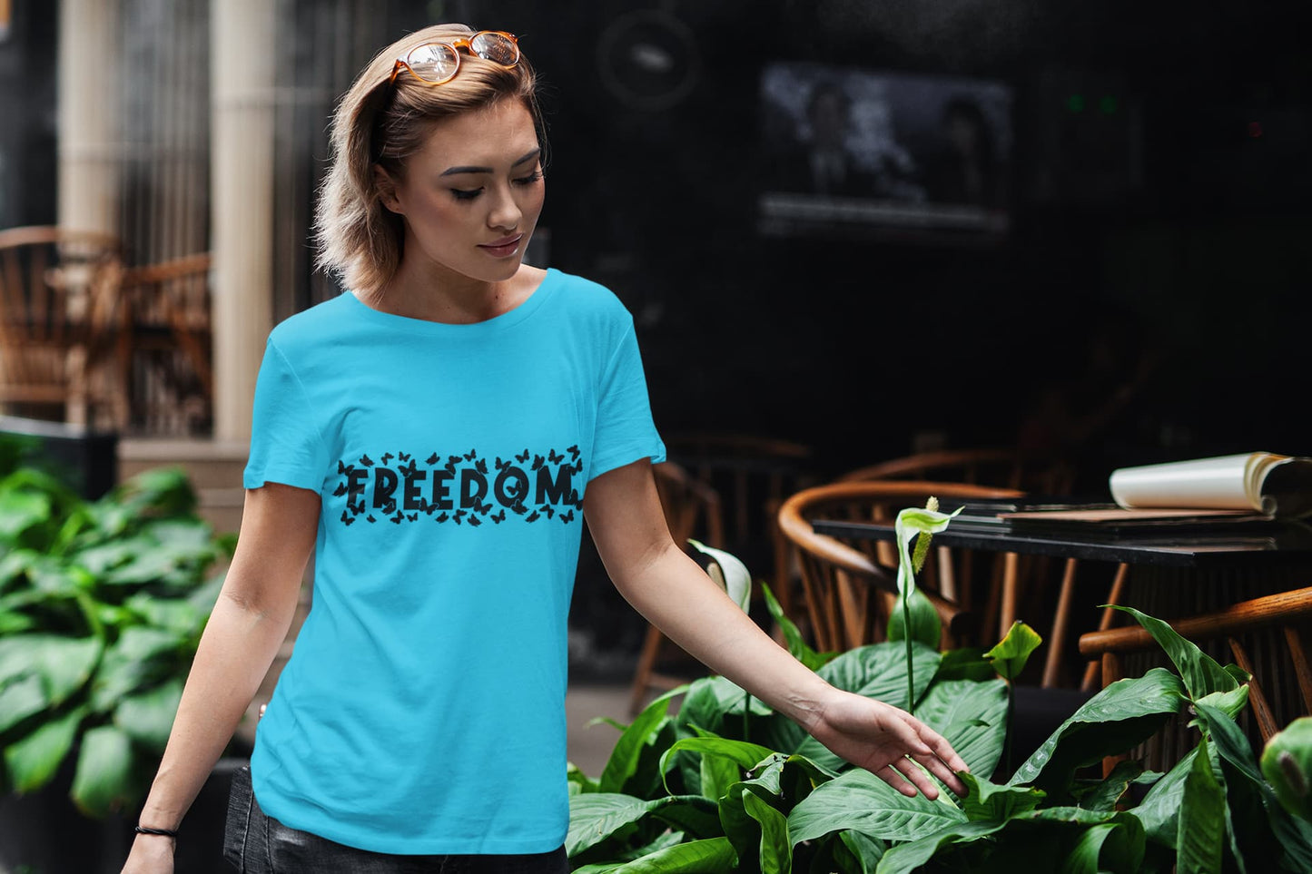 Women's Sky Blue Round Neck T-shirt