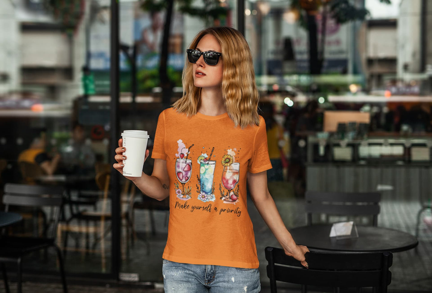 Women's Orange Round Neck T-shirts