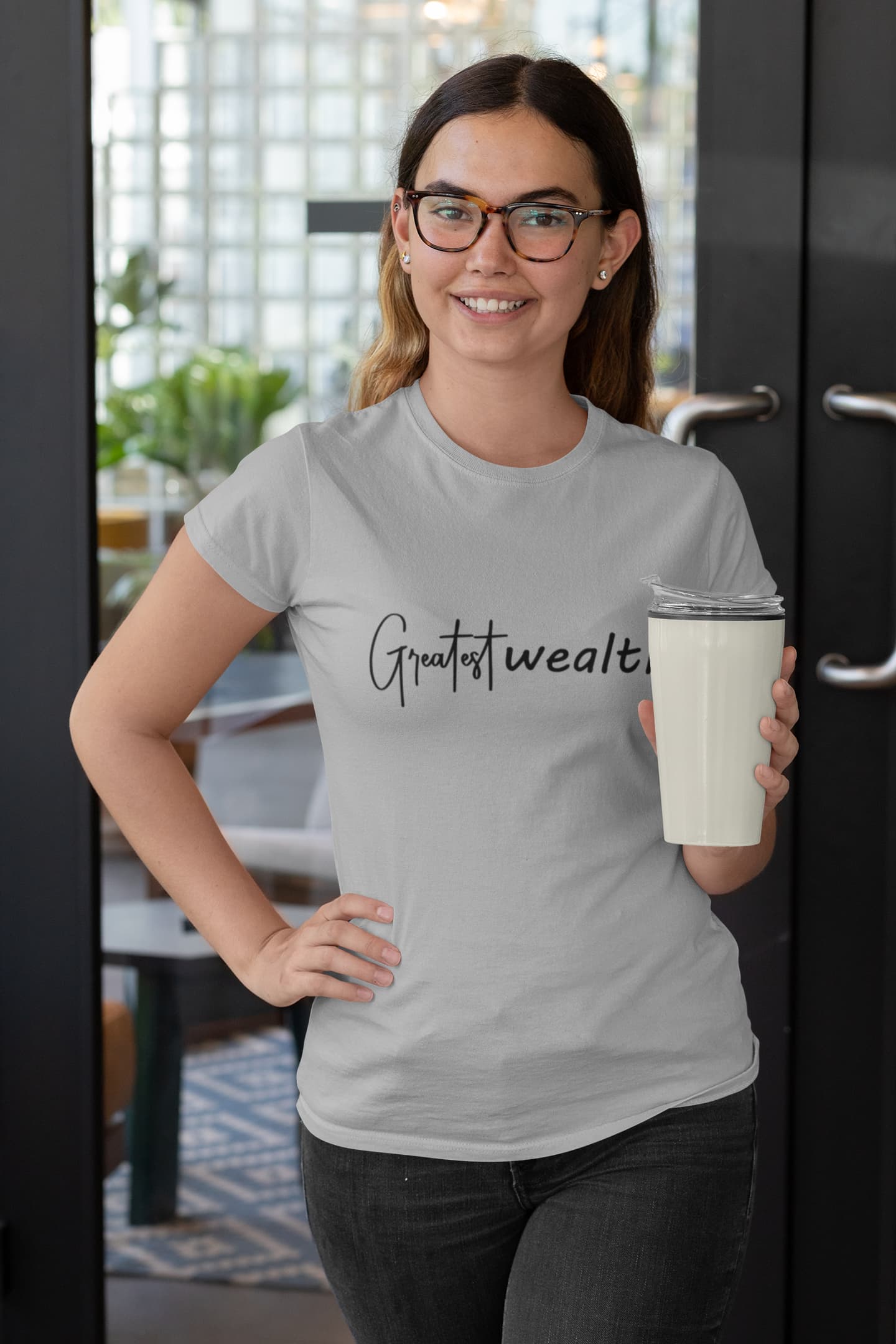 WOMENS MELANGE GREY ROUNDNECK T-SHIRT