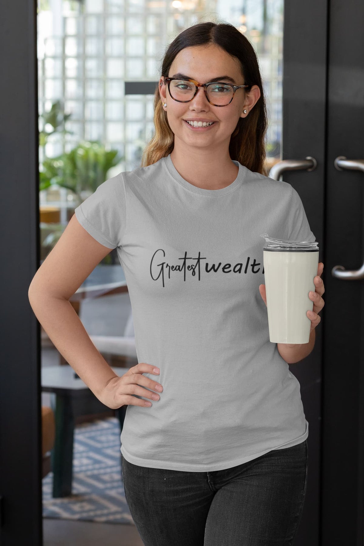 Karavirs® Wealth Melange Grey graphic tee for women India