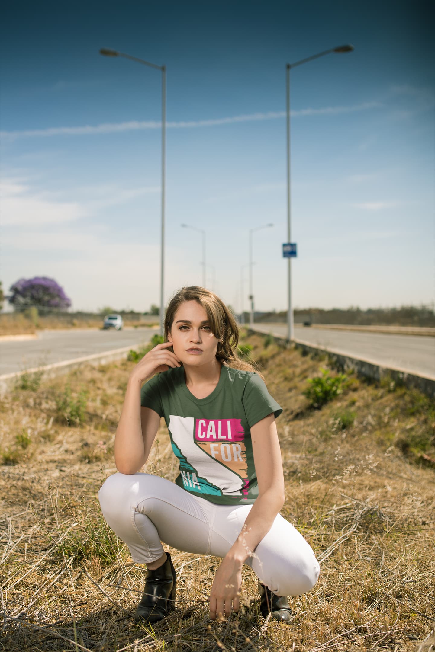 Women's Olive Green Round Neck T-shirts