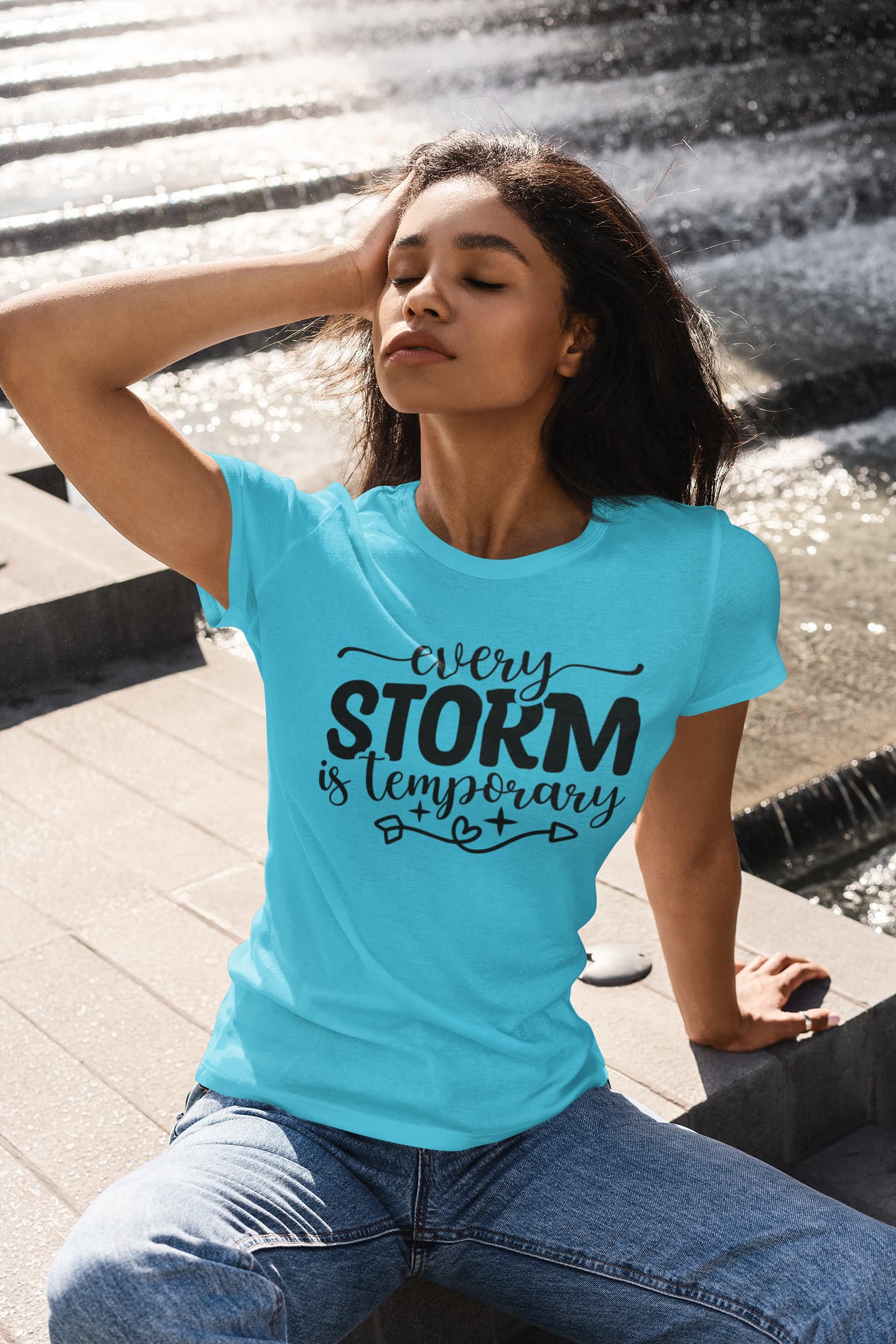 WOMENS SKY BLUE ROUNDNECK T-SHIRT