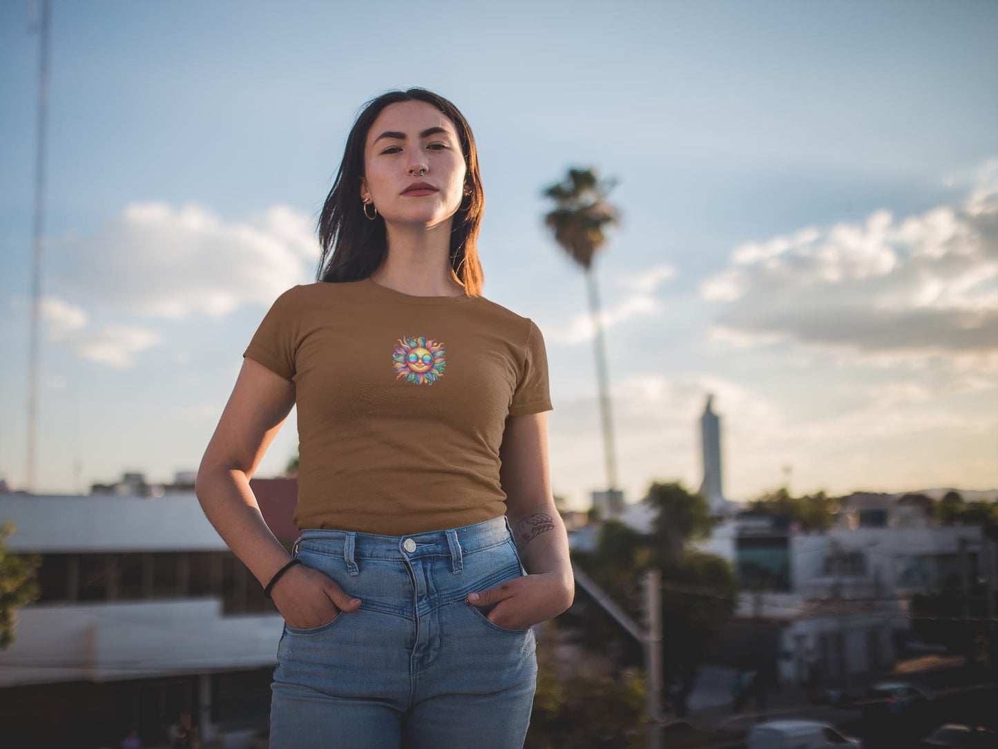 Women's Coffee Brown Round Neck T-shirts